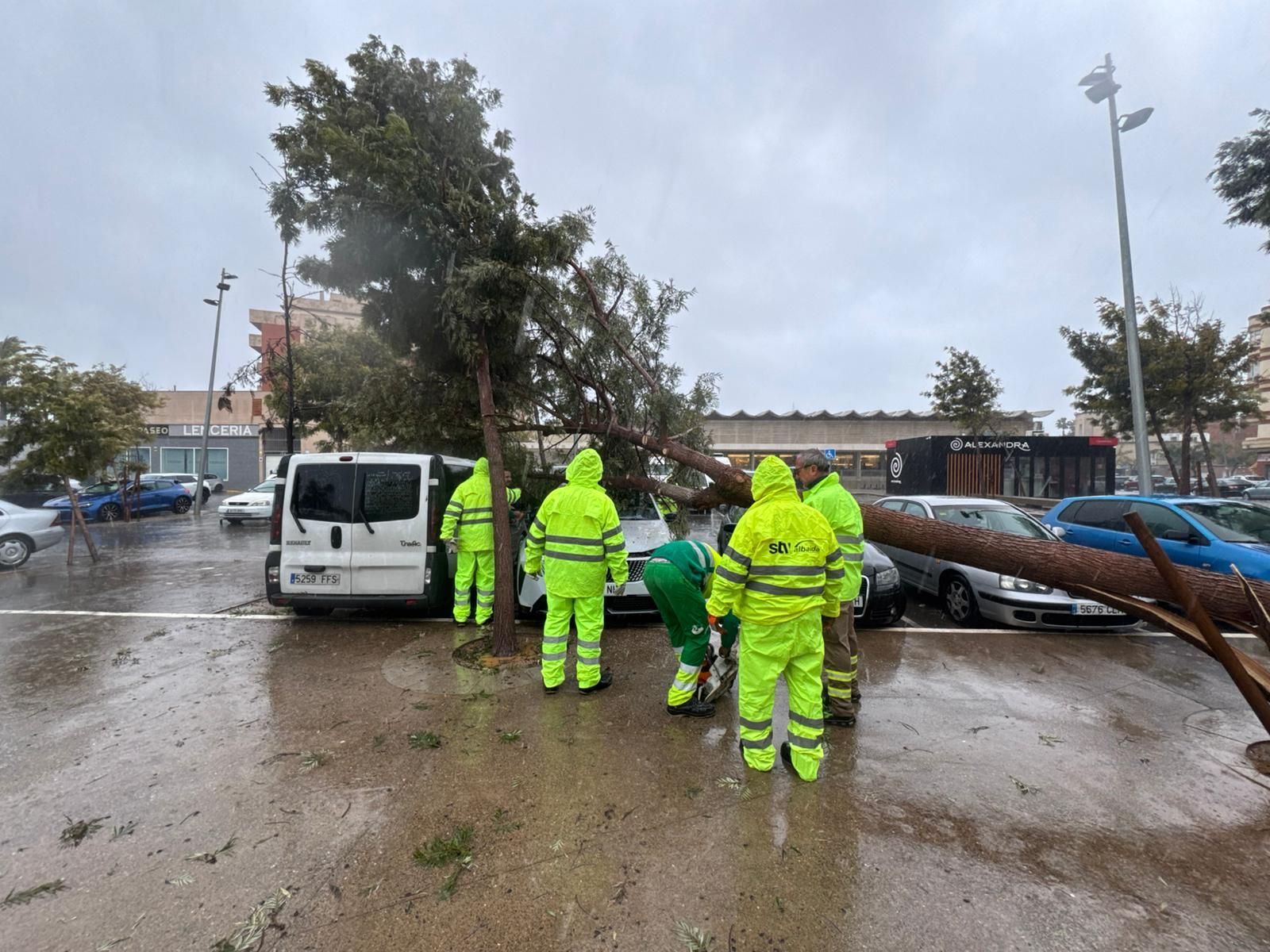 Las labores de los servicios de emergencia de Roquetas solventan los destrozos de la borrasca Kristin, en imágenes