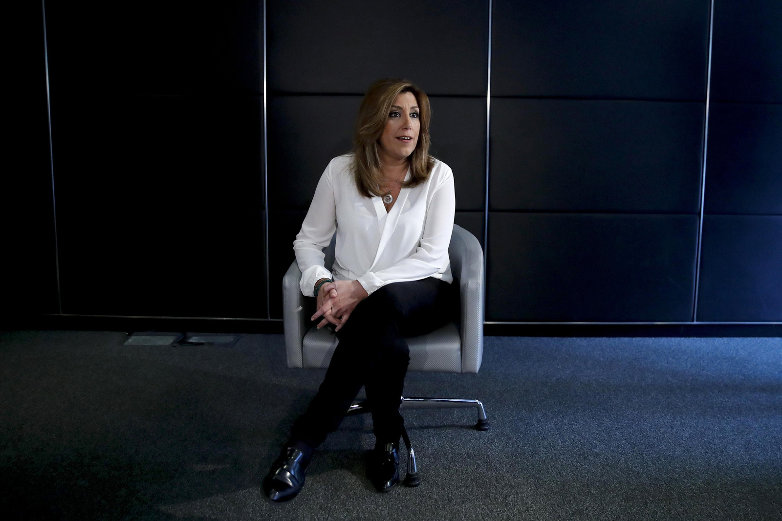 Susana Díaz,  en un encuentro con periodistas en Madrid.