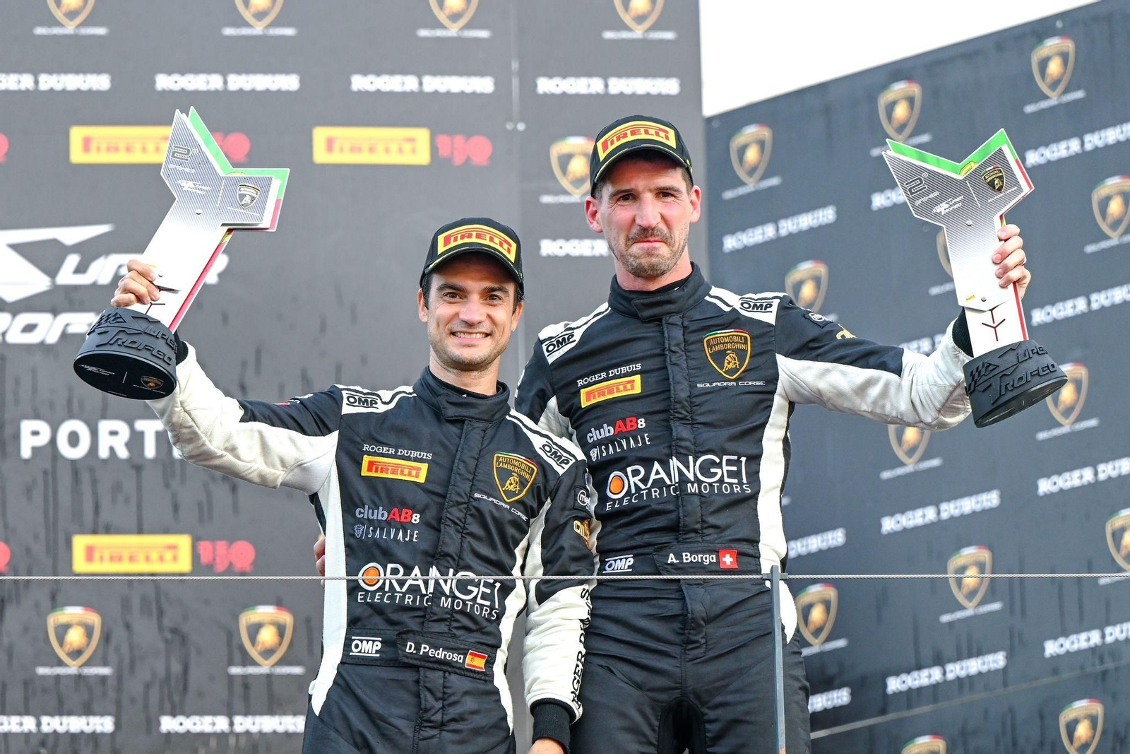 Dani Pedrosa y Antonin Borga, en el podio de Portimao este pasado fin de semana.