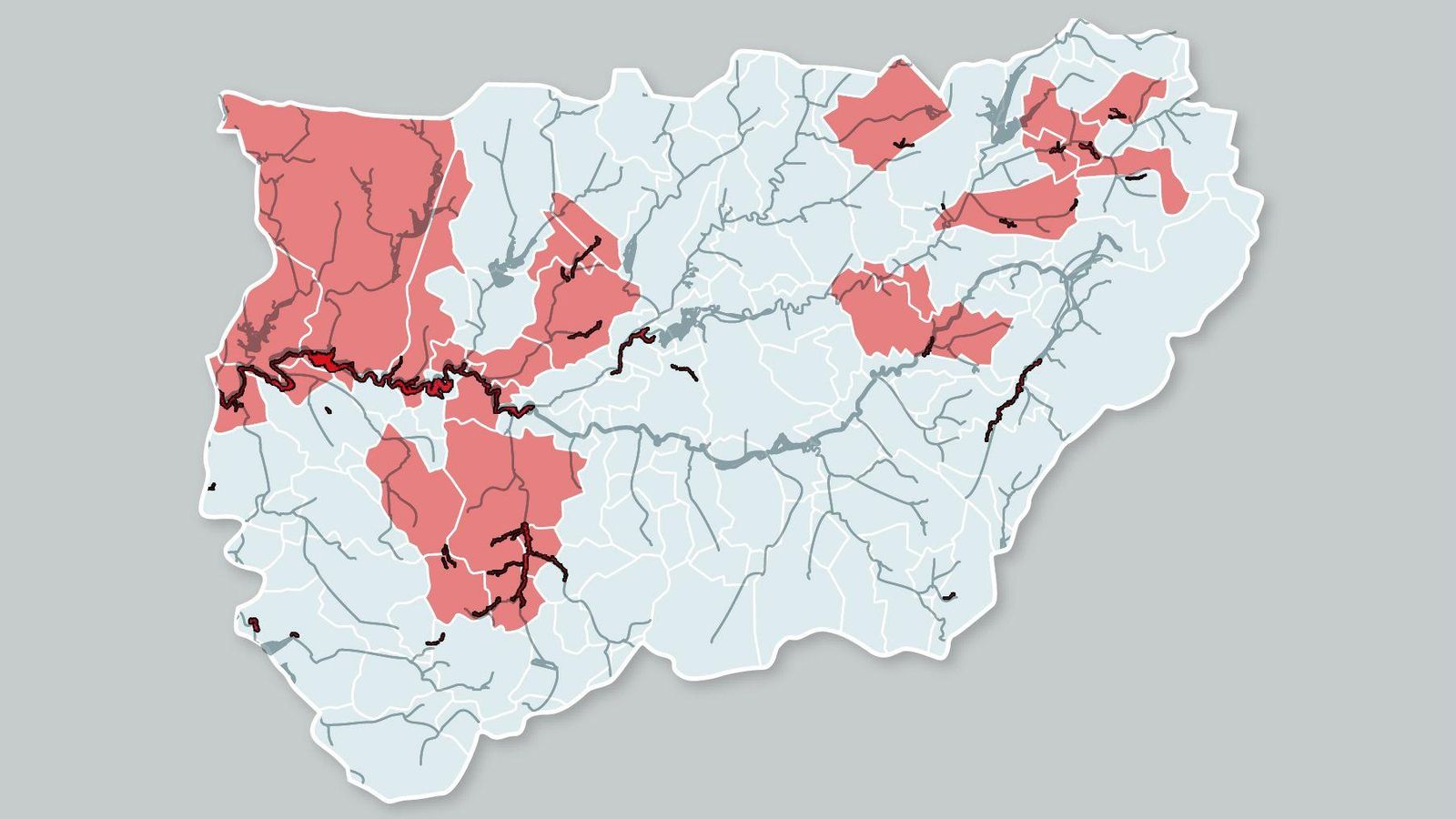 Mapa de las zonas inundables de la provincia de Jaén