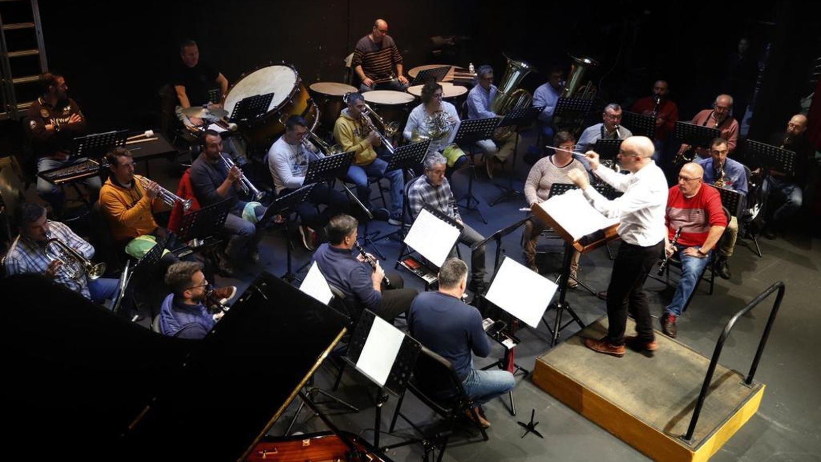 La Banda Sinfónica Municipal durante un ensayo en el Gran Teatro