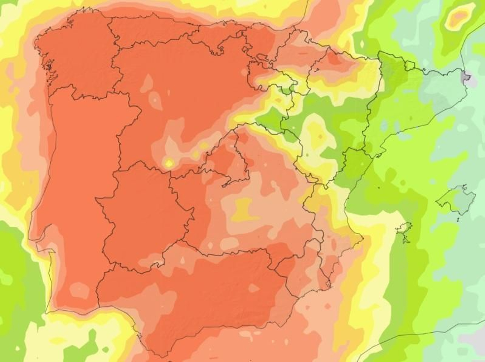 Probabilidad de precipitación por encima de 2 mm este sábado.