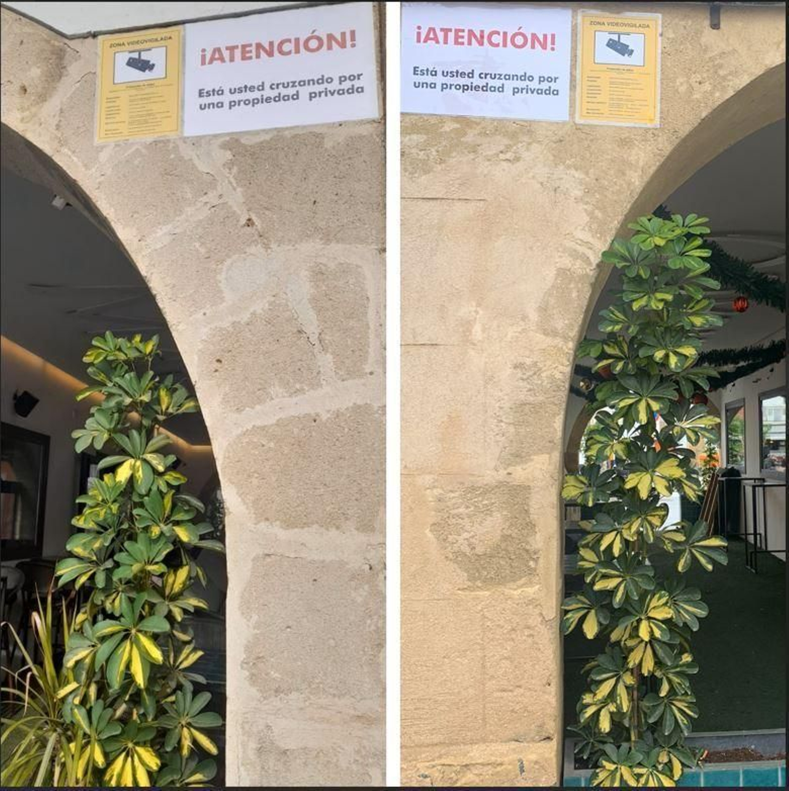 Carteles de aviso puestos por el pub.