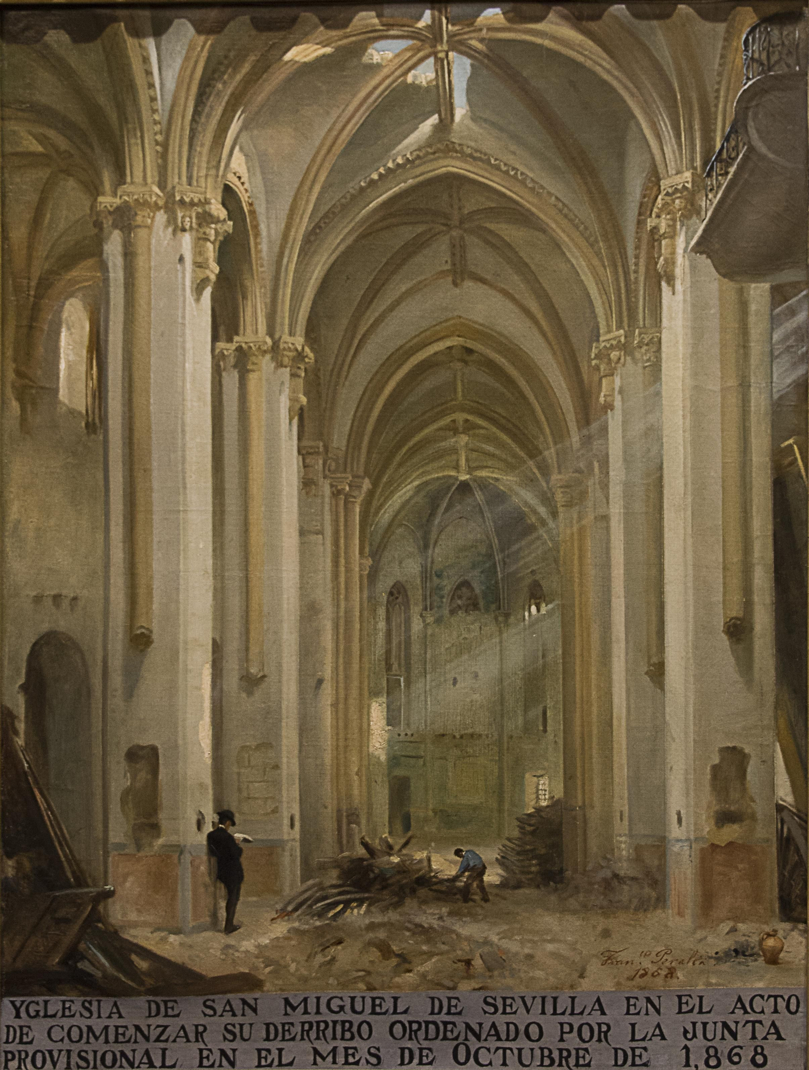 Grabado histórico con el derribo de la iglesia de San Miguel