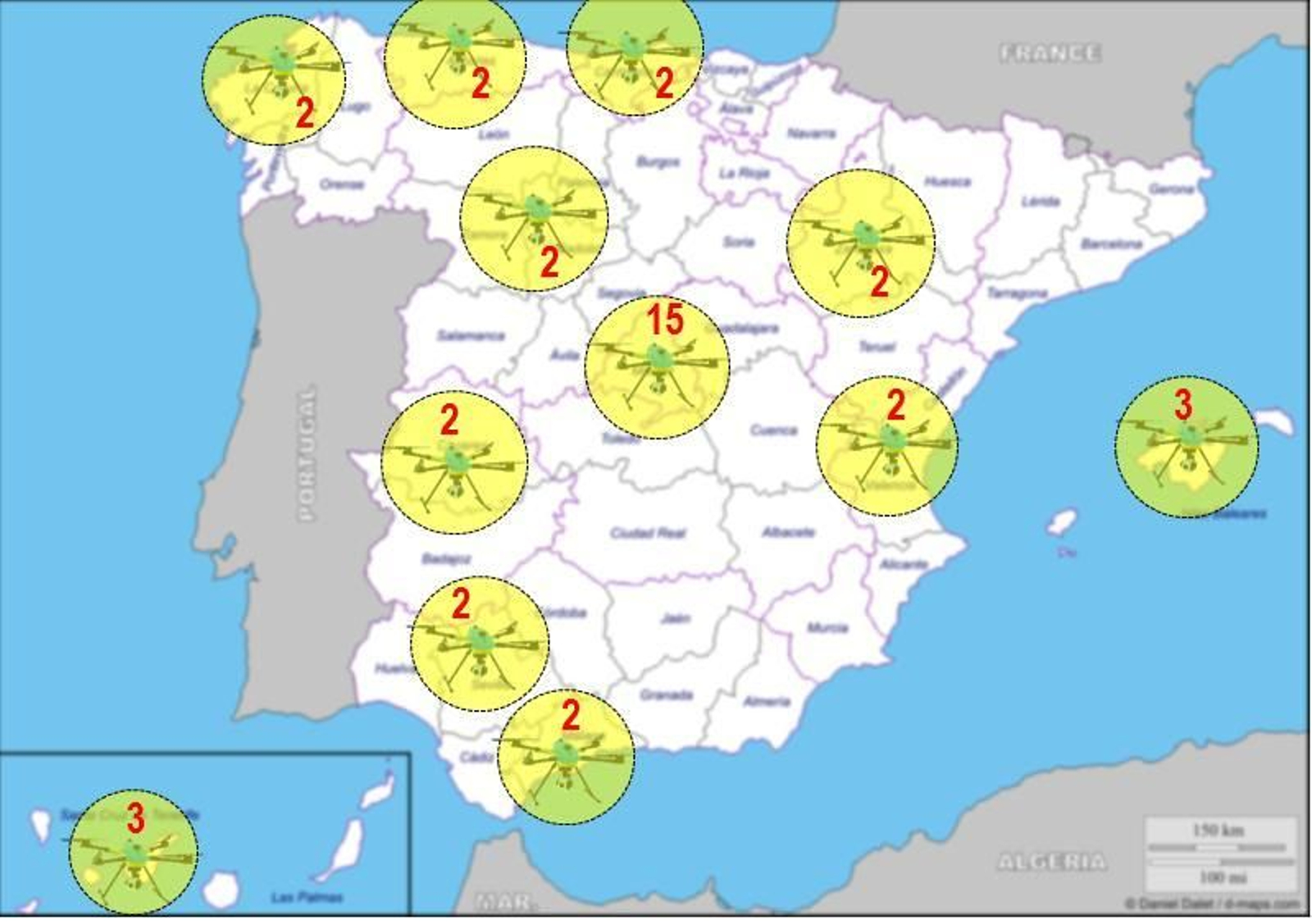 Mapa de drones de la DGT en la operación retorno del verano 2021 Mapa de drones de la DGT en la operación retorno del verano 2021