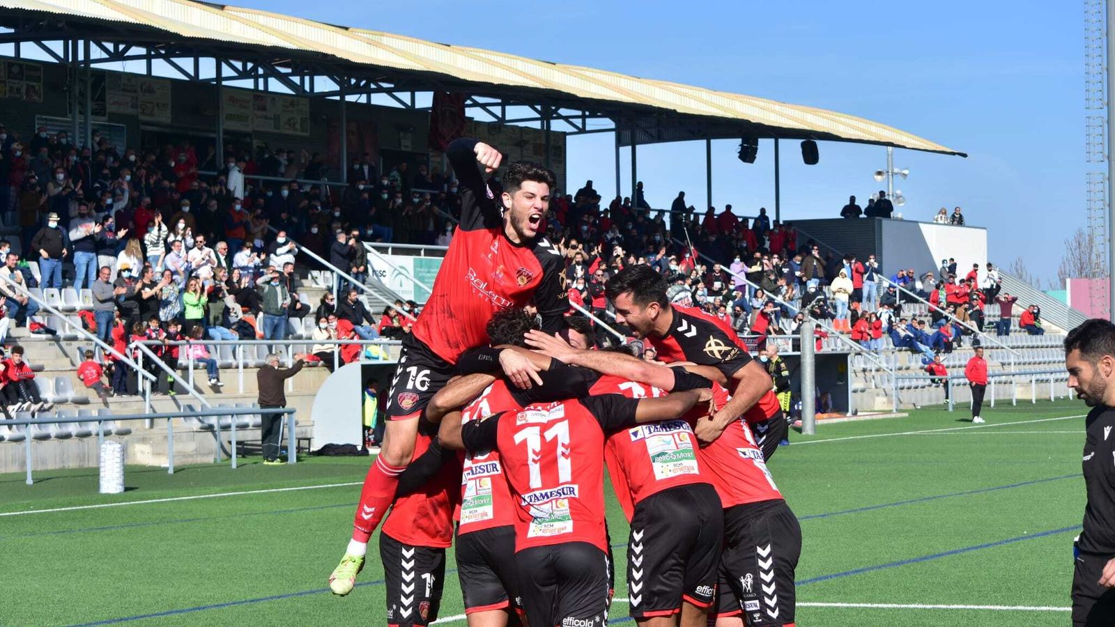 Los jugadores del Salerm celebran un gol en el Manuel Polinario.