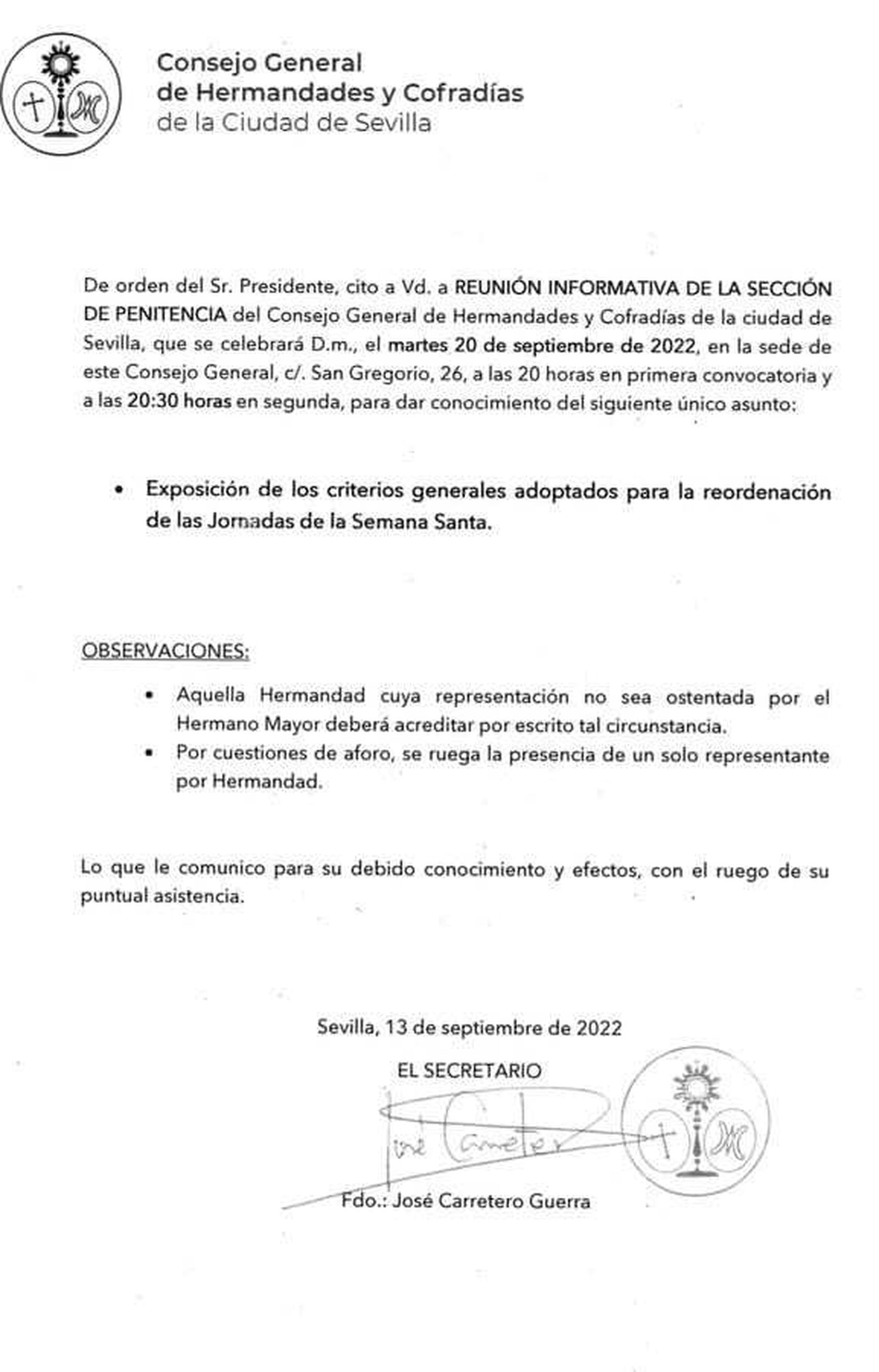 La convocatoria de la reunión.
