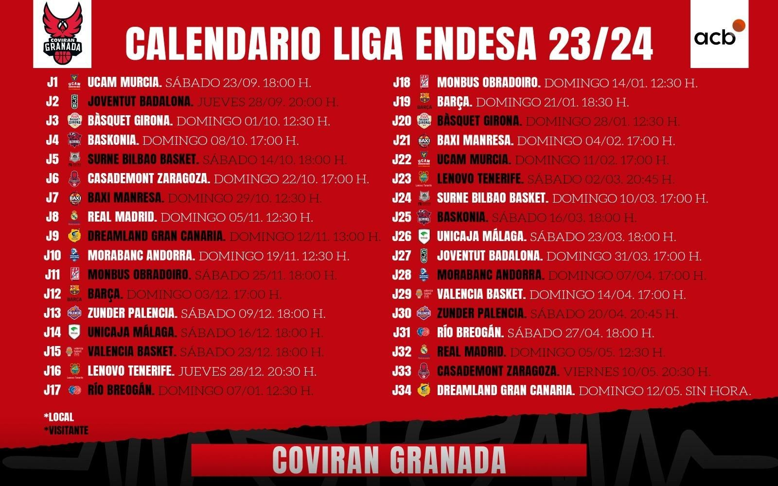 Calendario completo del Covirán Granada