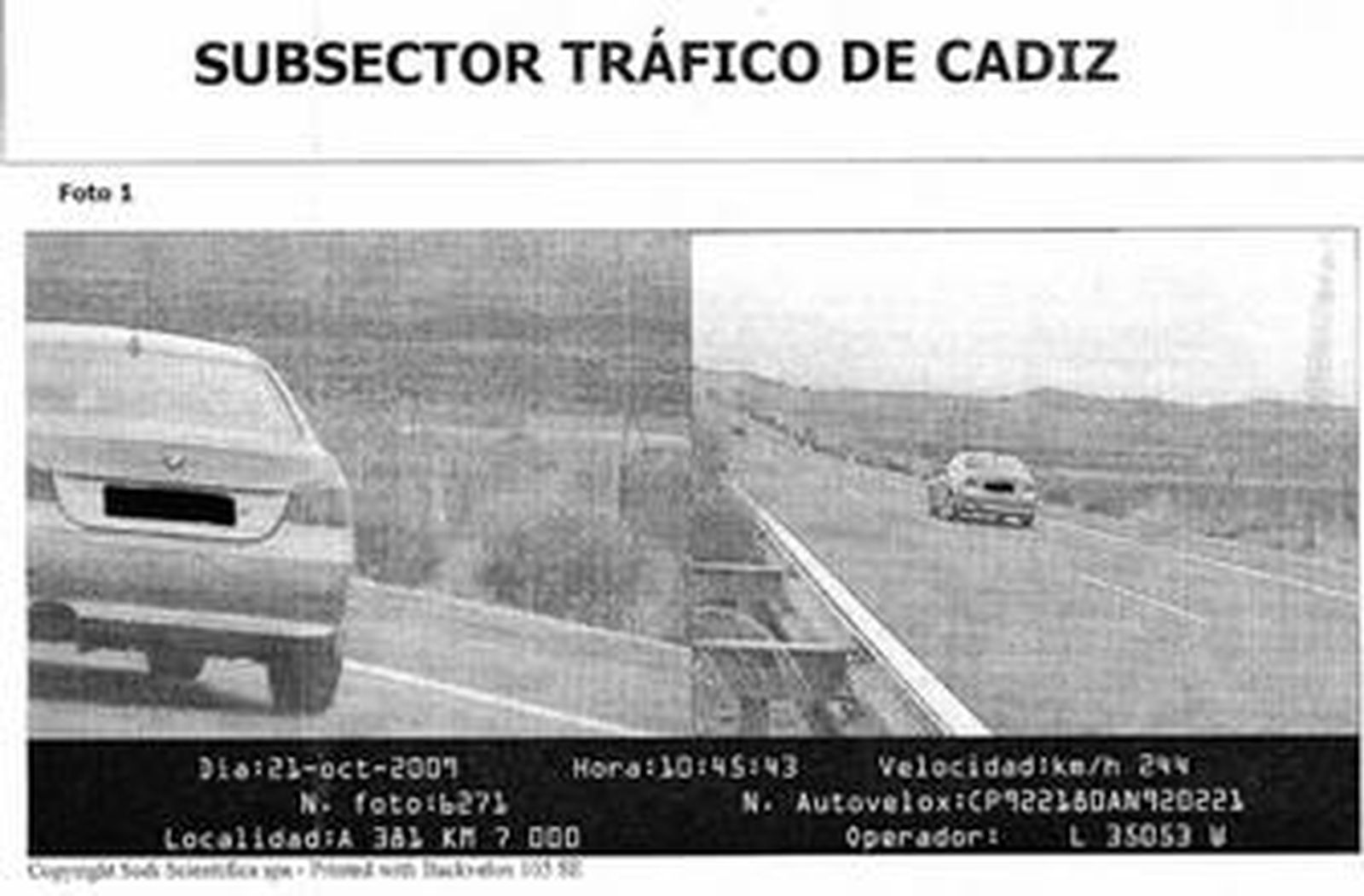 Imagen oficial del radar de la Guardia Civil que cazó ayer, a las 10,45 horas, al  conductor infractor.