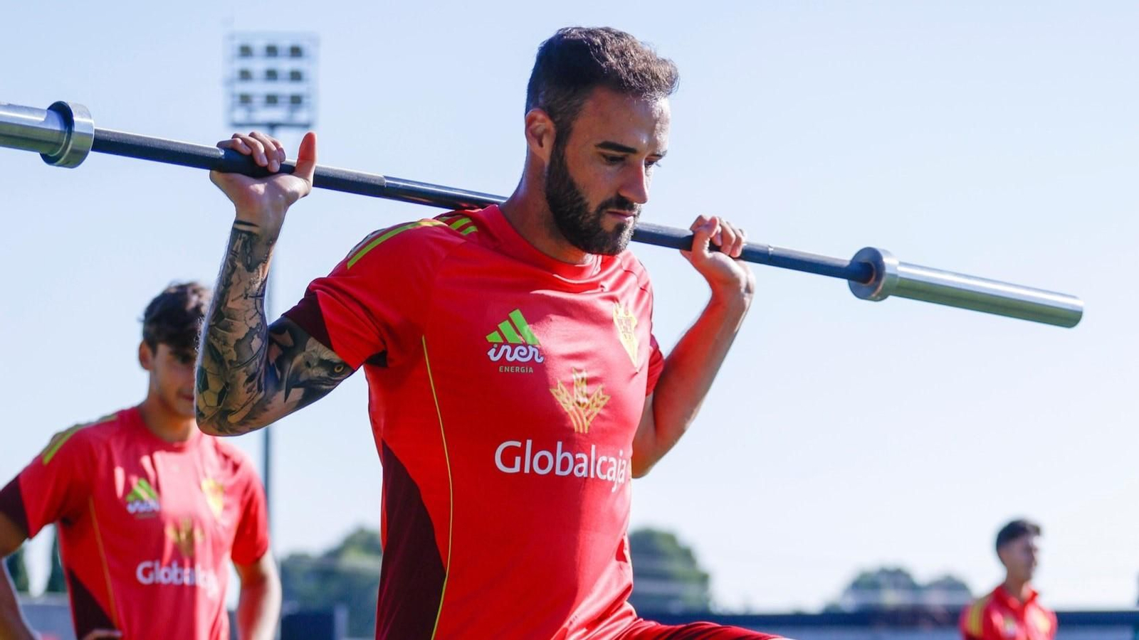 Higinio, delantero del Albacete, en un entrenamiento de su equipo.