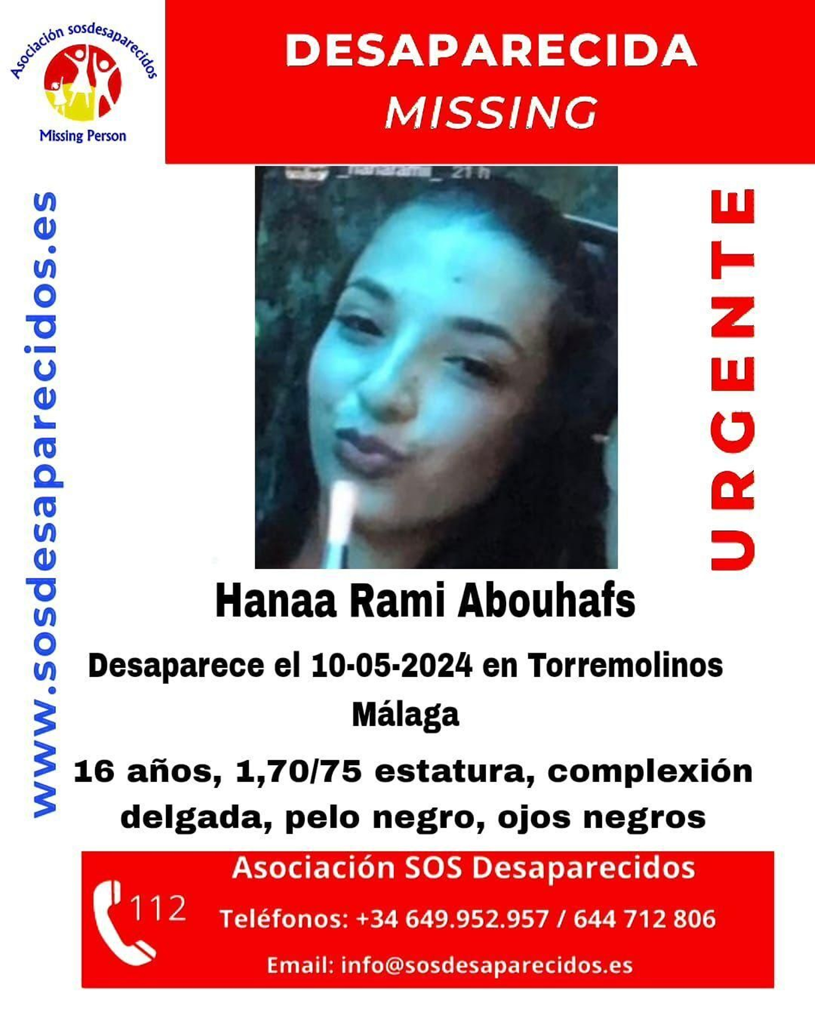 Cartel con la desaparición de Hanaa Rami Abouhafs. Cartel con la desaparición de Hanaa Rami Abouhafs.