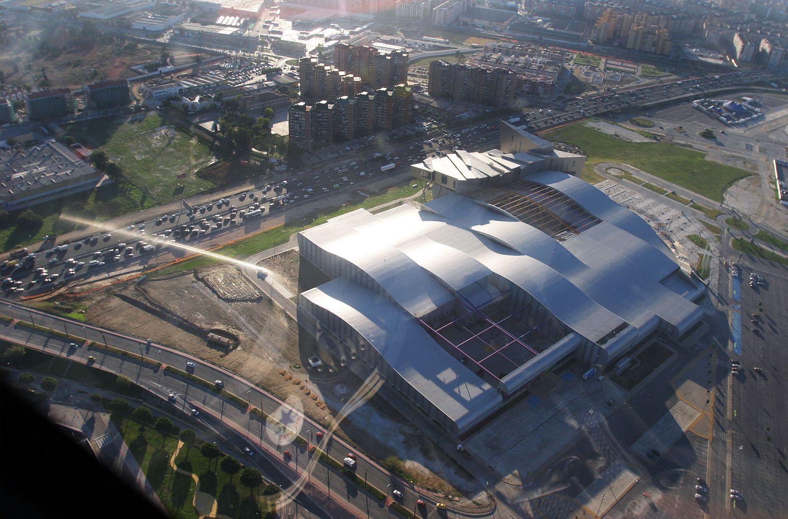 Vista aérea del Palacio de Ferias de Málaga.