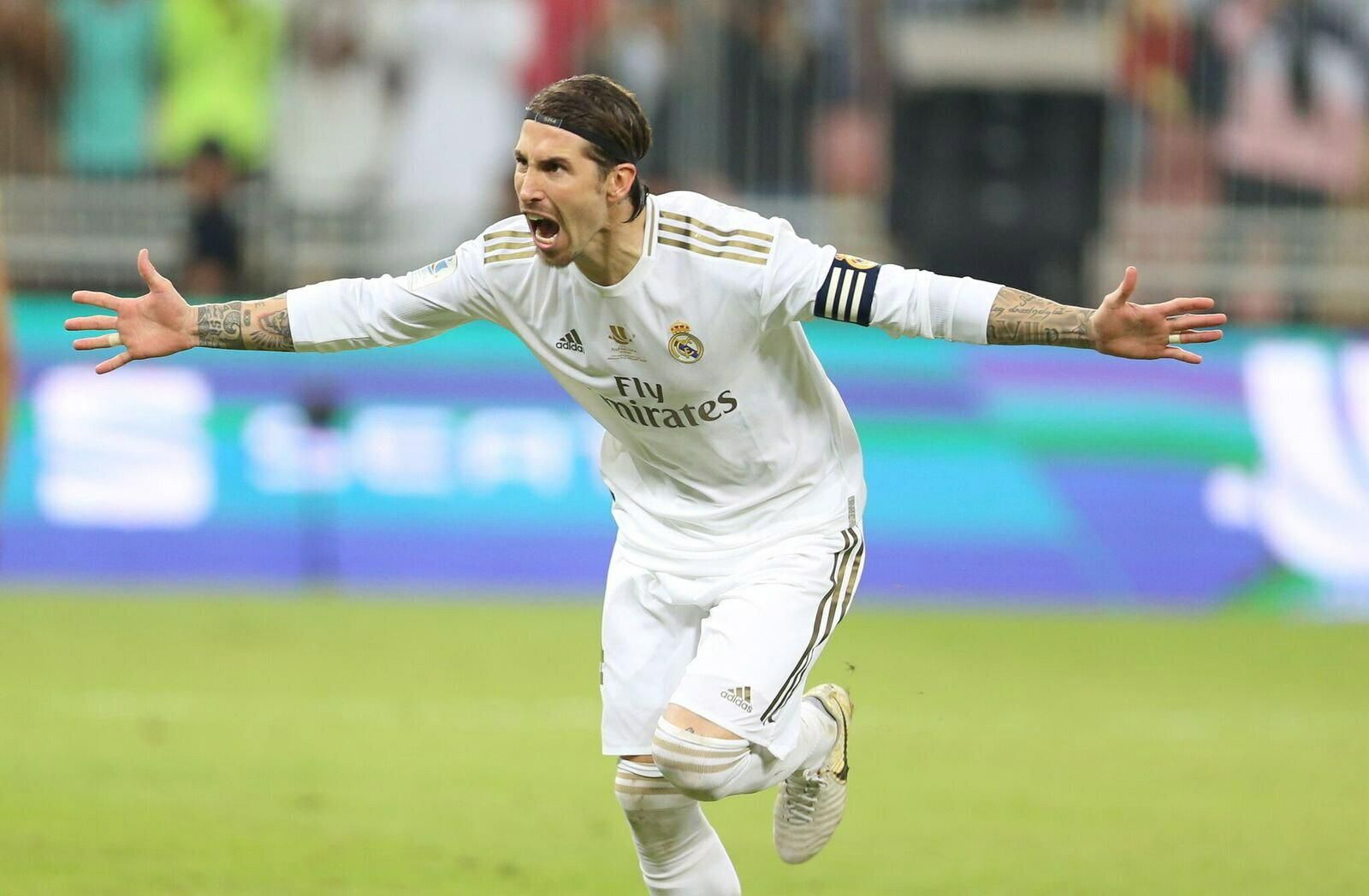 Sergio Ramos celebra el penalti definitivo en la final de la Supercopa.