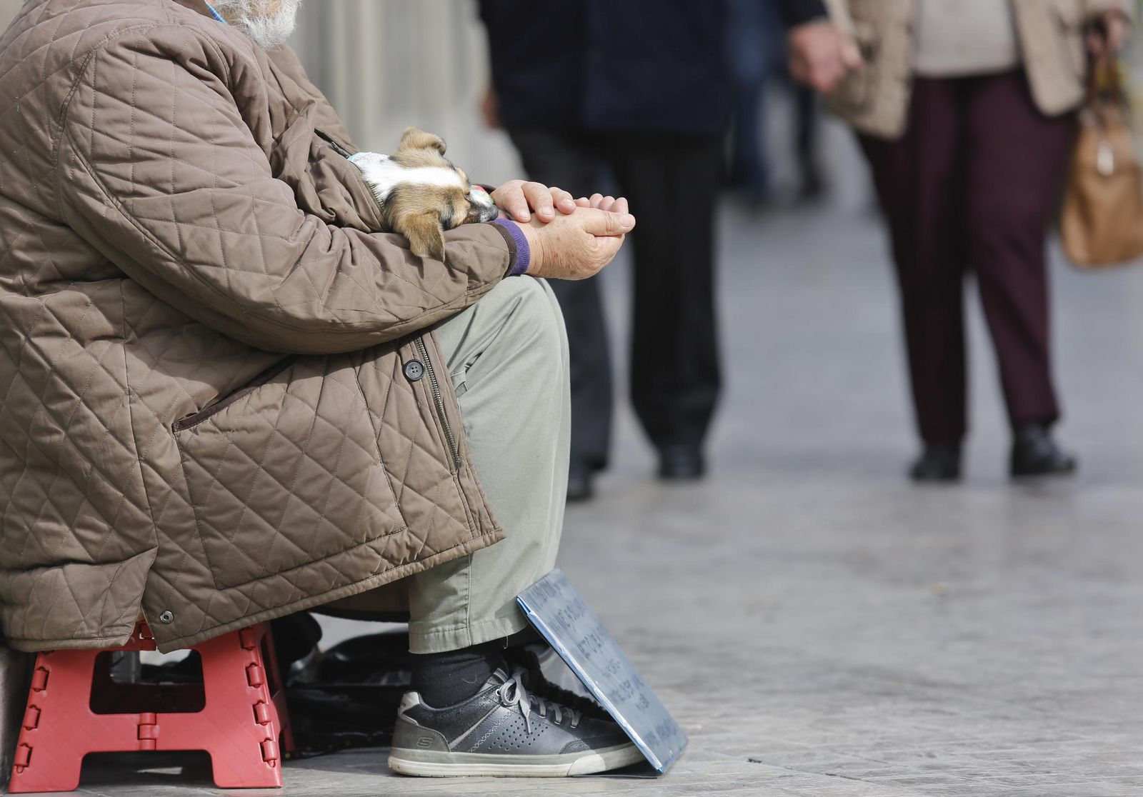 Un mendigo en una calle de Málaga.