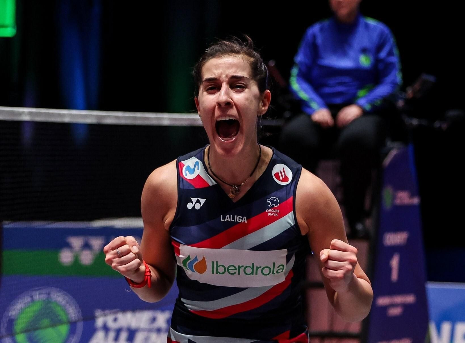 Carolina Marín celebra su pase a semifinales.