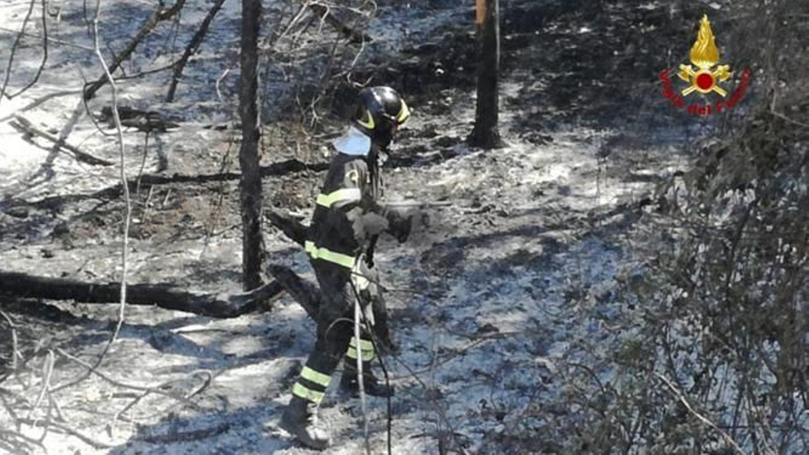 Bombero italiano en una zona asolada por las llamas.