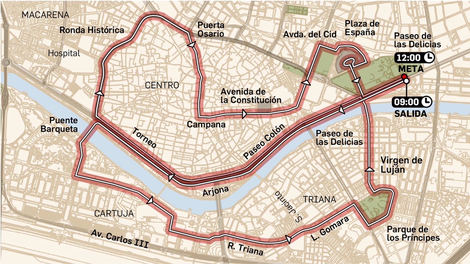 Recorrido de la Media Maratón de Sevilla.
