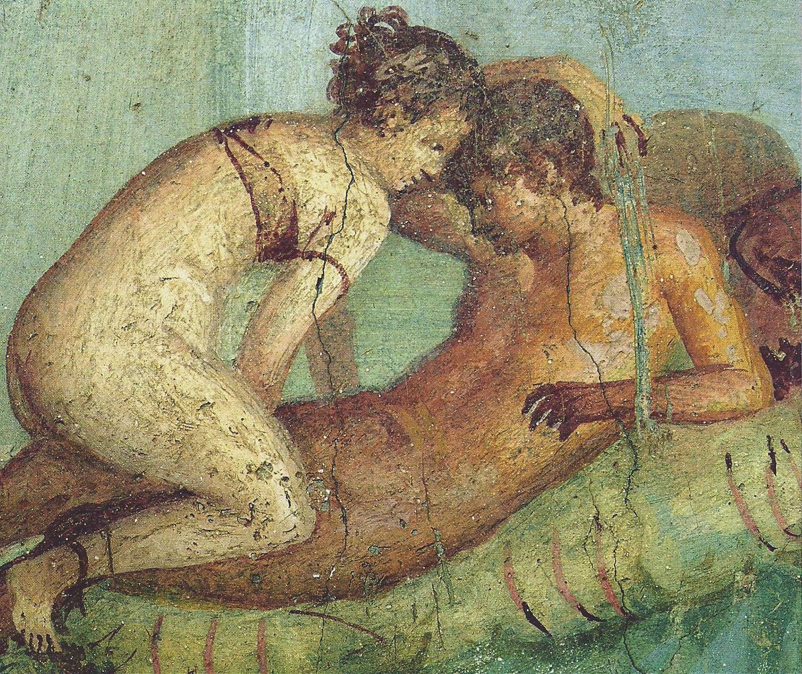Uno de los famosos frescos eróticos de Pompeya (79 d.C.).