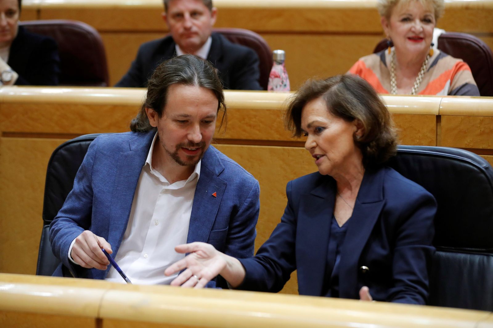 Pablo Iglesias y Carmen Calvo.
