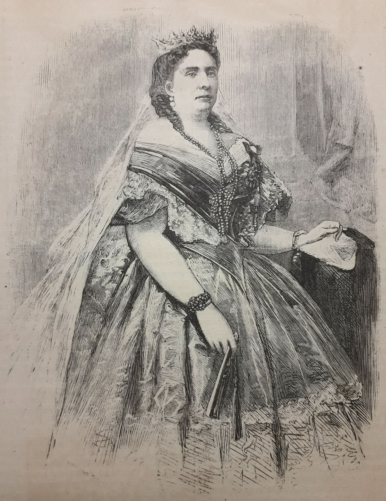 Grabado del periódico norteamericano Frank Leslie´s del año 1867 donde vemos a la Reina Isabel II que había sido fotografiada por Fredricks & CO