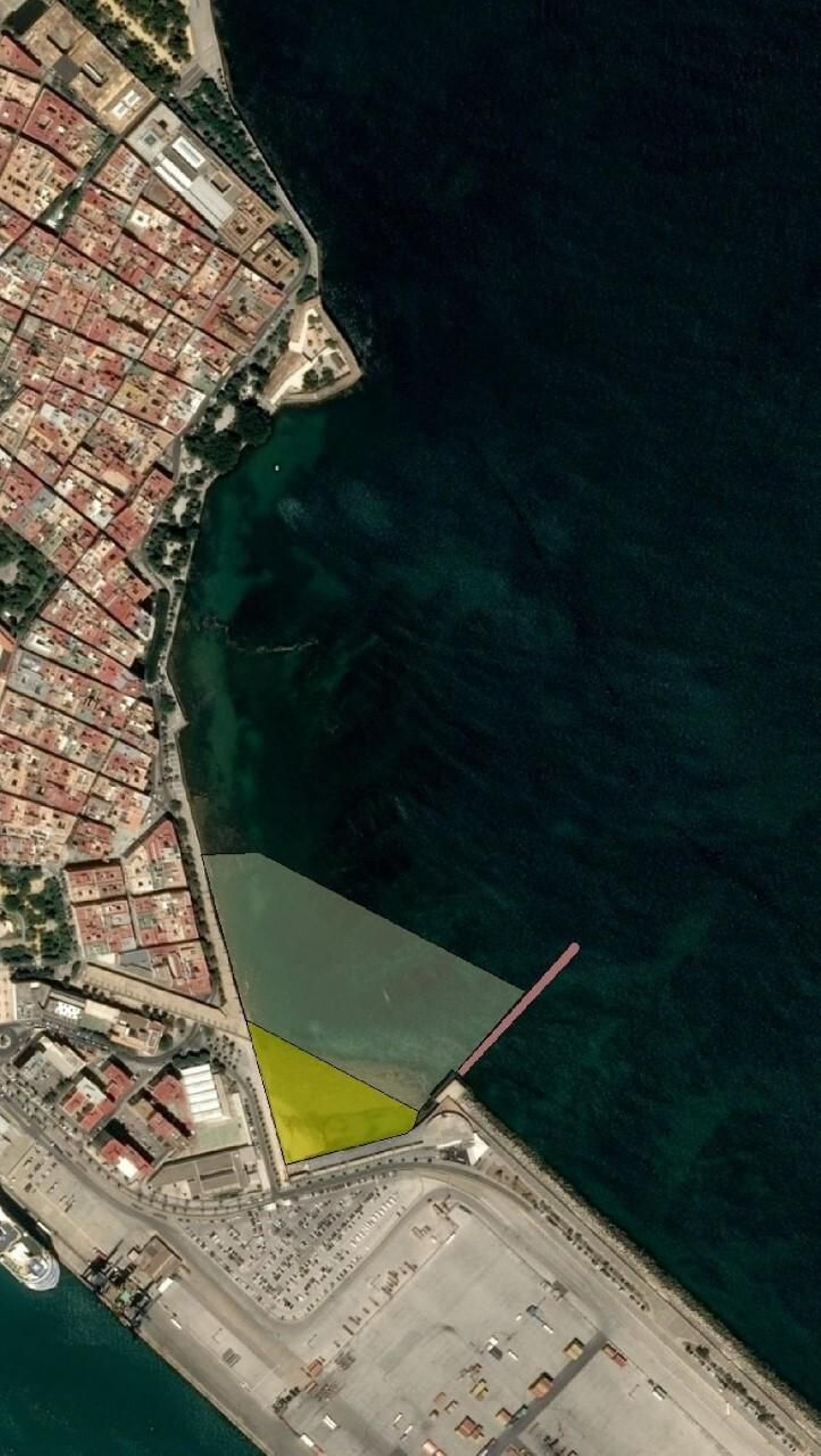 Zona en la que se encontraría la playa que se ha proyectado ya en varias ocasiones, junto a la Punta de San Felipe.