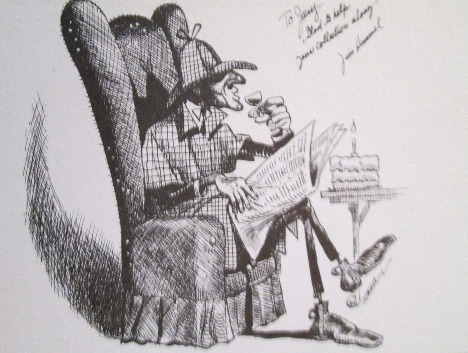 Caricatura de Sherlock Holmes por Jim Hummel, años `80.