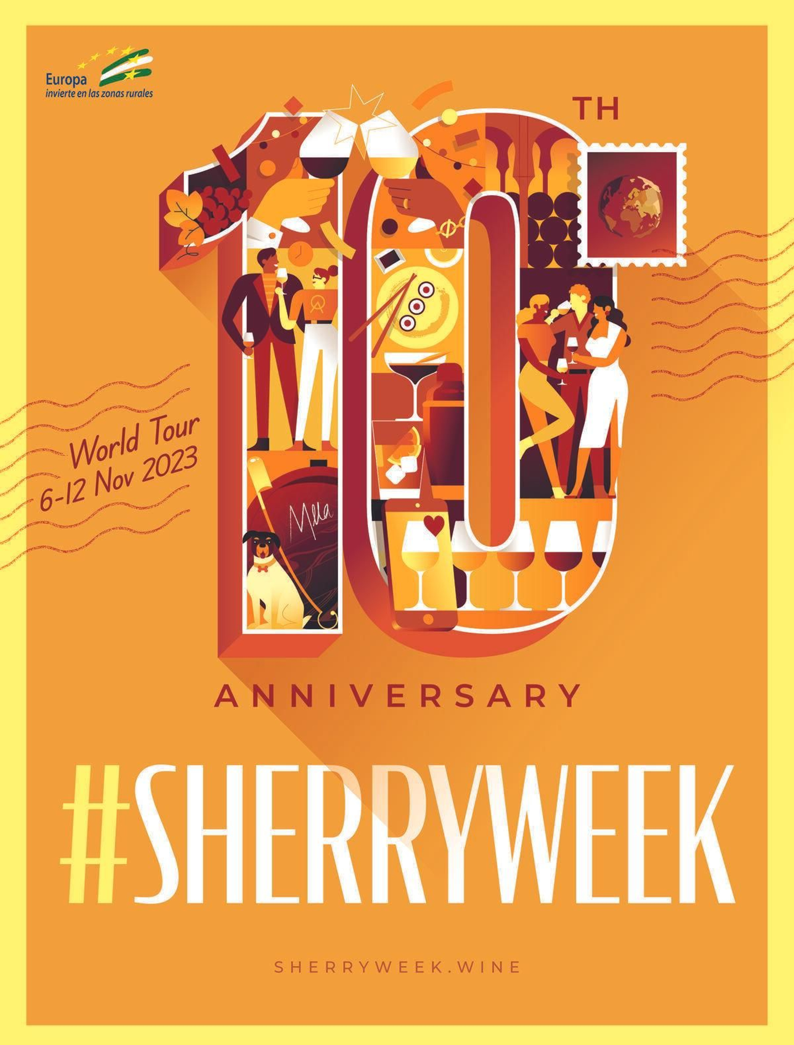 Cartel de la décima edición de la Sherry Week, obra de la artista Lorena G. Cartel de la décima edición de la Sherry Week, obra de la artista Lorena G.