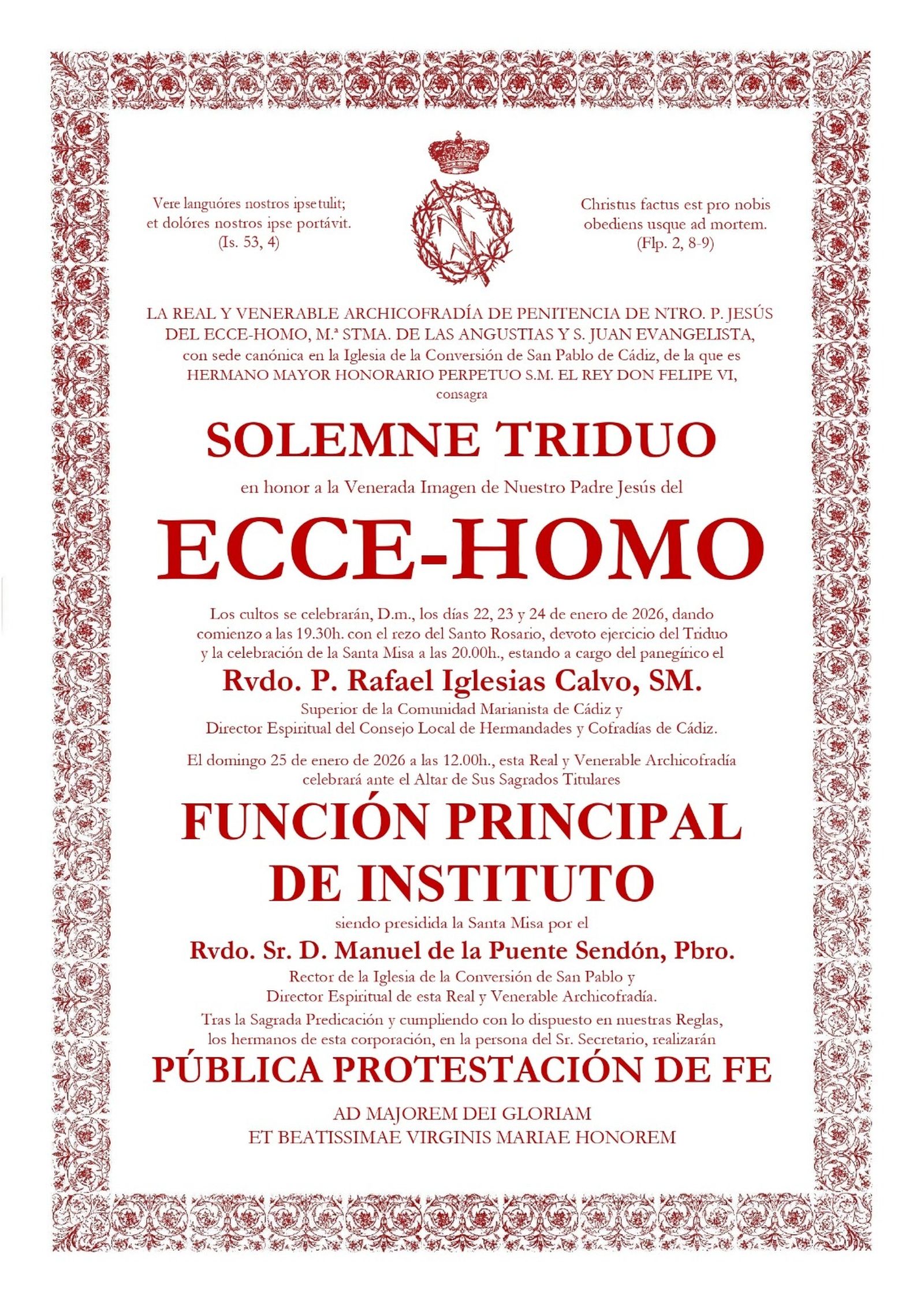 Cartel anunciador del triduo de Ecce-Homo, un clásico de este mes de enero.