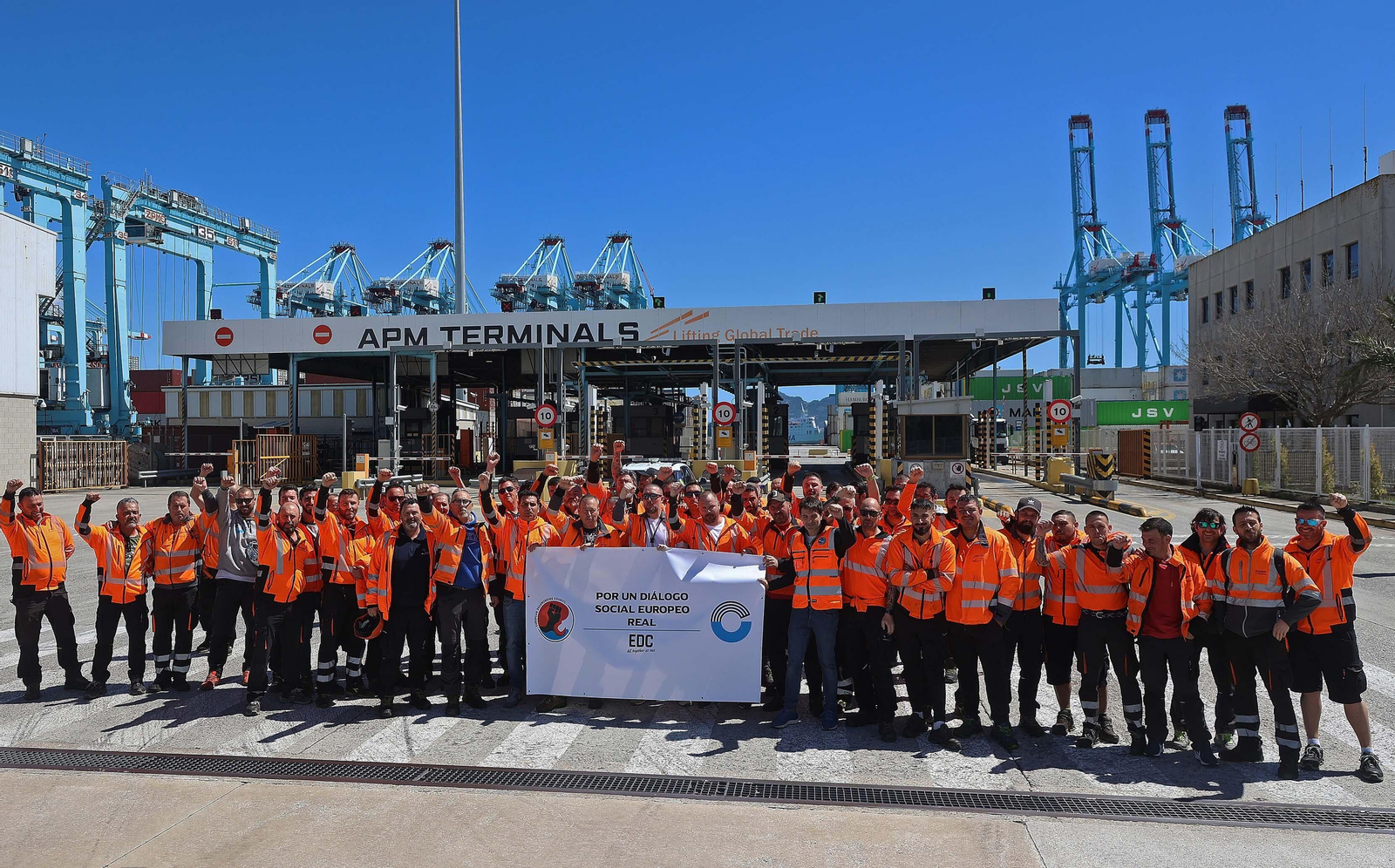 Imágenes de la protesta de la estiba por el sistema ETS en el puerto de Algeciras