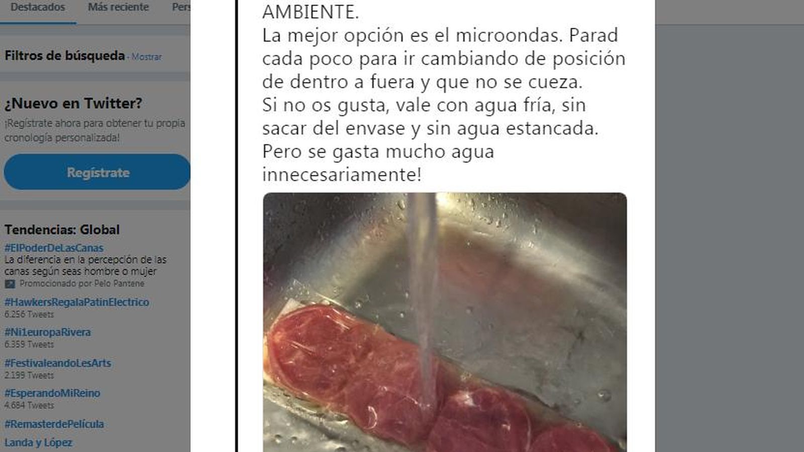 Tweet de Gemma del Caño "no se descongela a temperatura ambiente"
