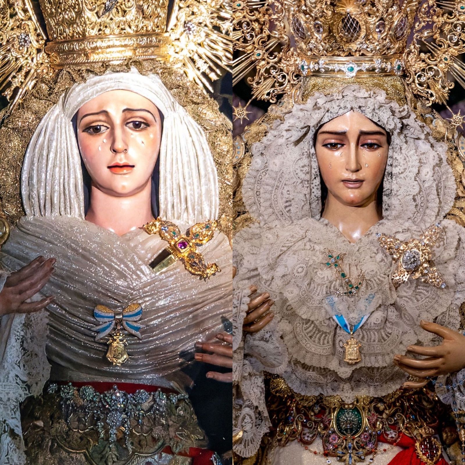 Las vírgenes de la Victoria y la Esperanza en sus pasos de palio para la salida del Miércoles Santo.