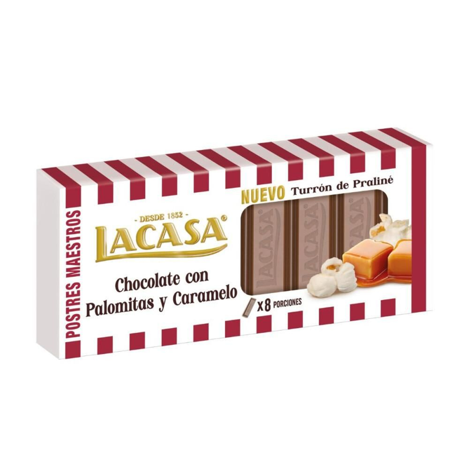 Turrón de chocolate con palomitas y caramelo de Lacasa