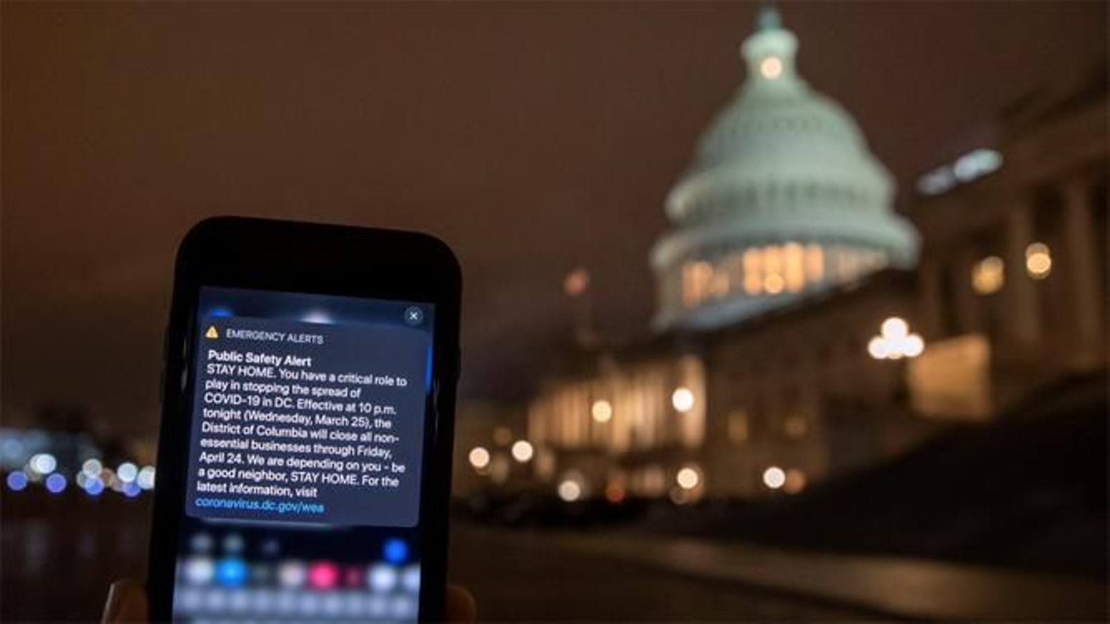 Mensaje de alerta emitido por la alcaldía de Washington.