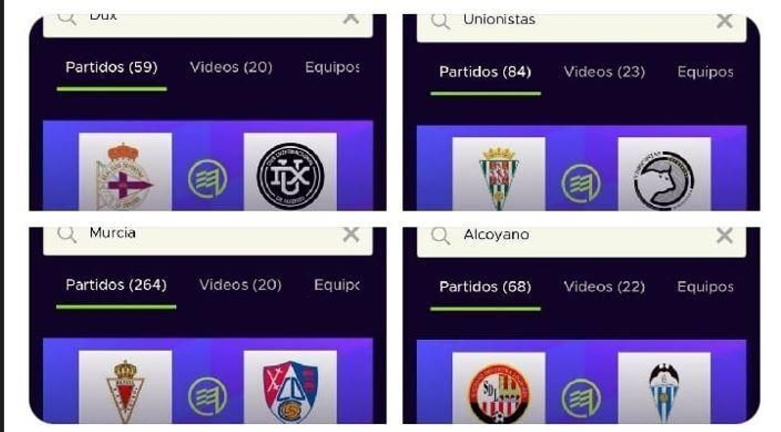 La web de Footters, con varios partidos de la primera jornada