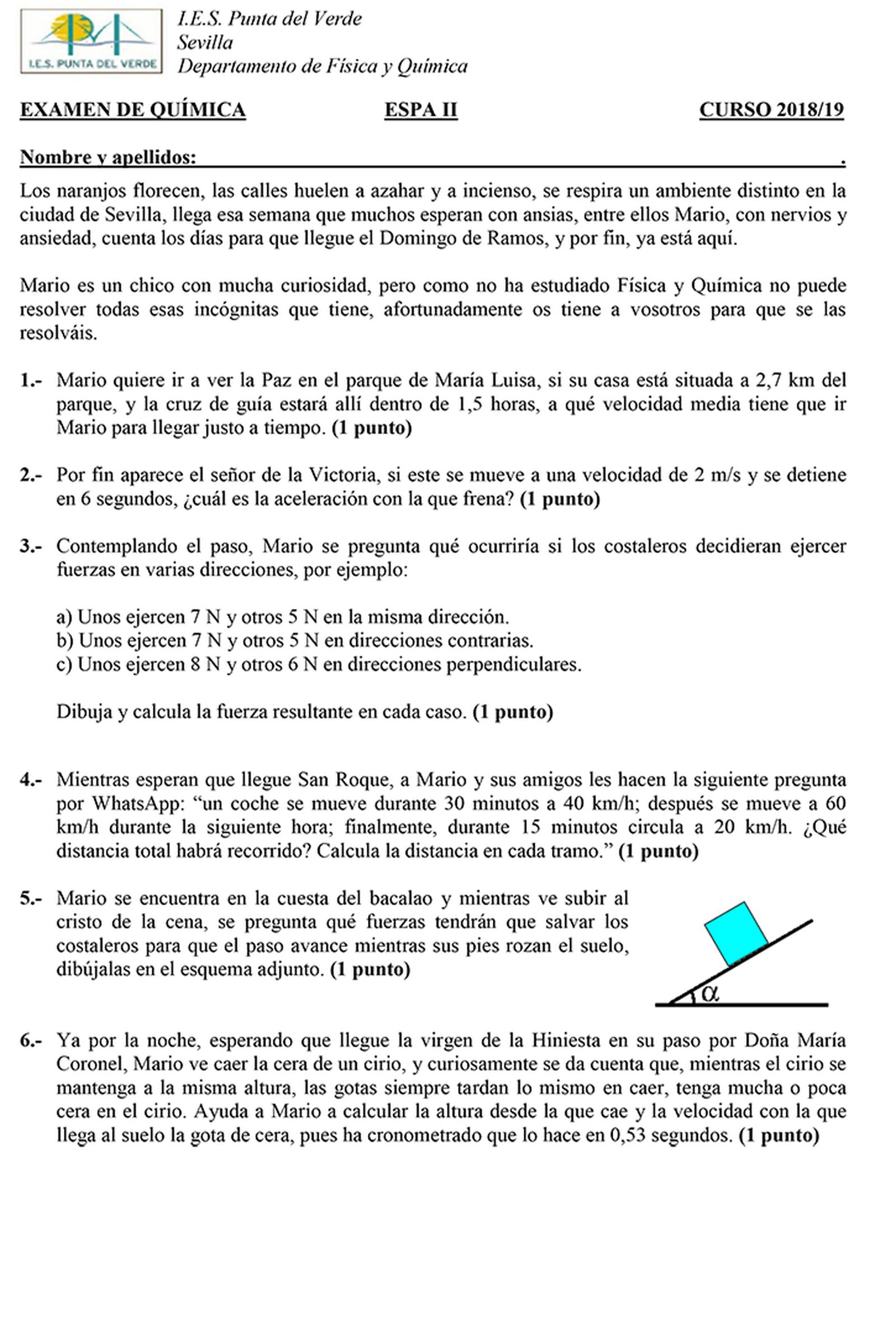 Examen viral: 'Fuerzas y Movimiento' del IE Punta del Verde.