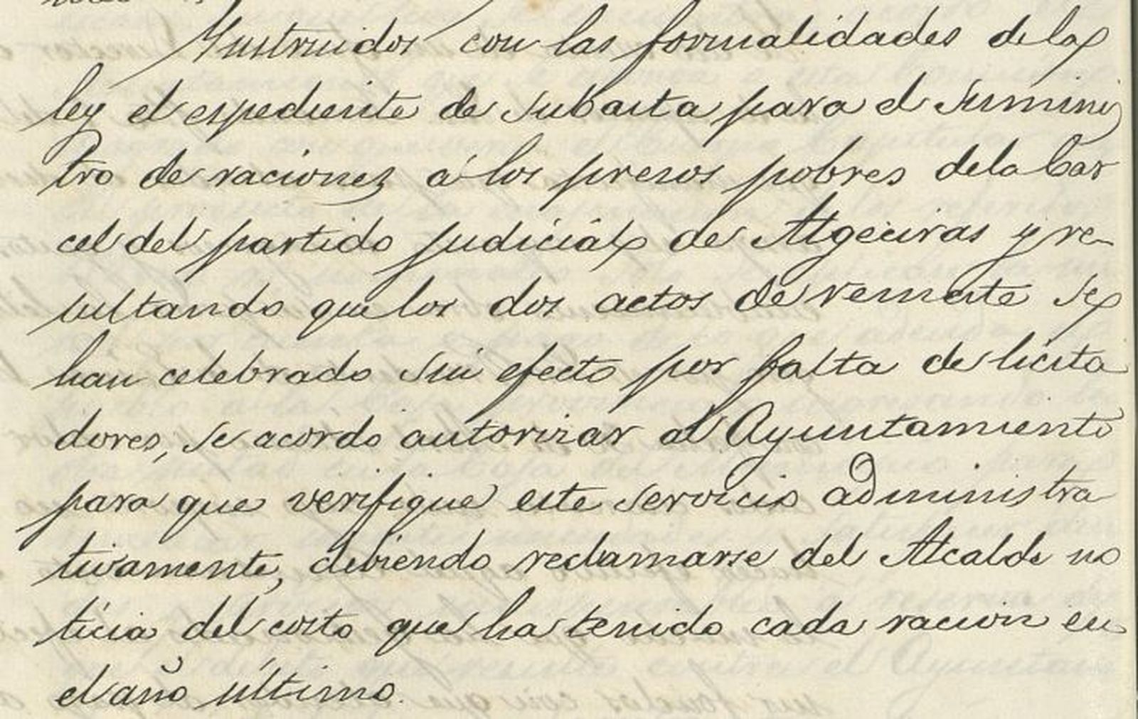 Subasta para las raciones de los presos del Partido judicial de Algeciras.
