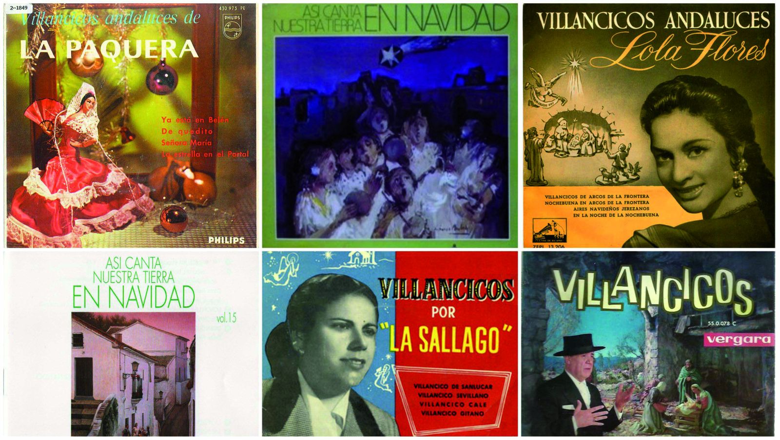 Collage con diferentes discos de villancicos navideños