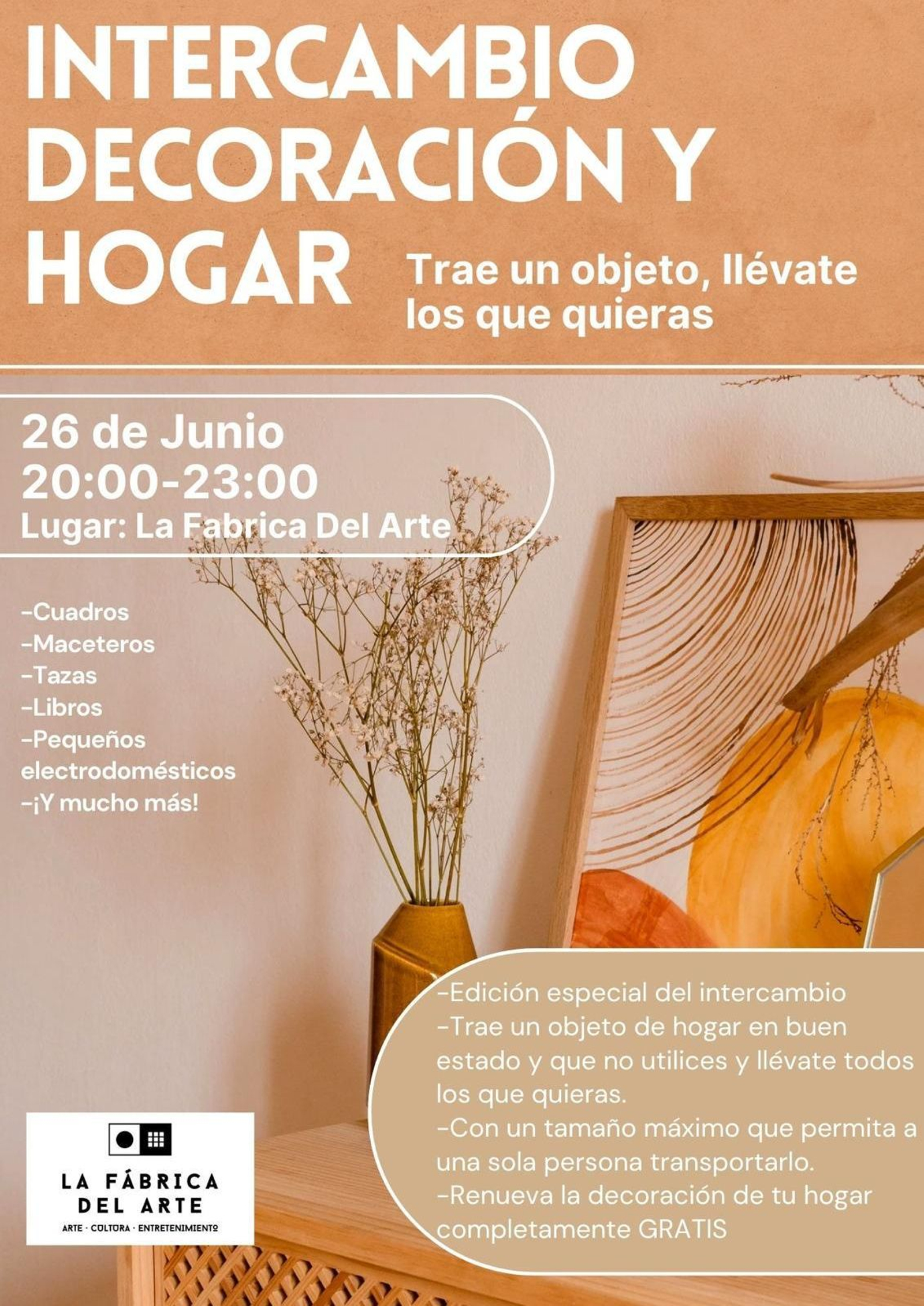 El intercambio se celebrará de 20:00 a 23:00 horas en La Fábrica del Arte.