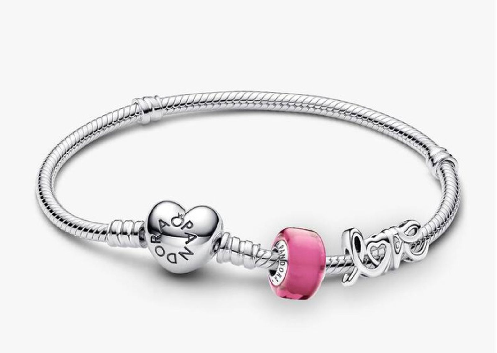Conjunto de Regalo Pulsera y Charms Love y Cristal de Murano Rosa