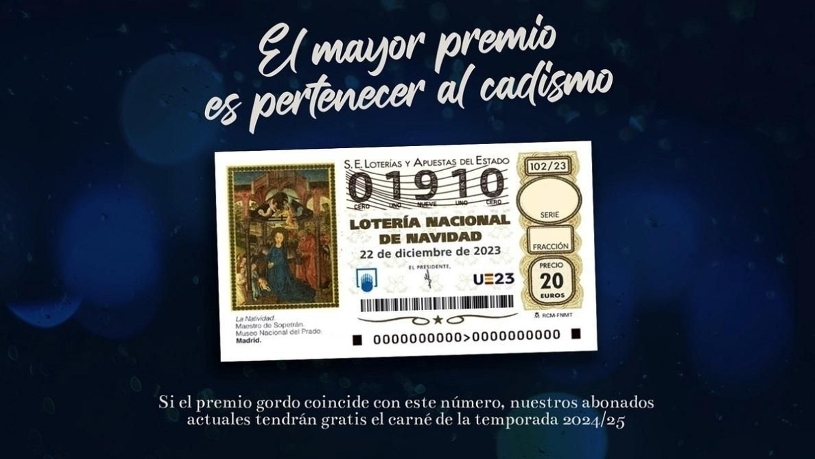 El número de la lotería que juega el Cádiz.