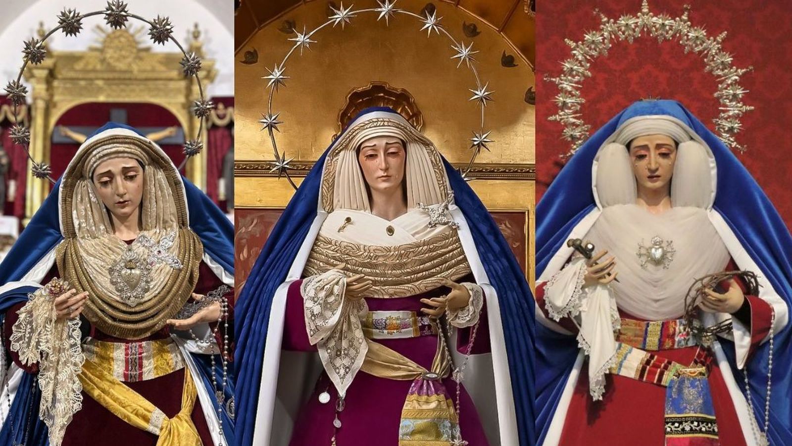 Virgen de la Encarnación (izquierda), Virgen de la Amargura (centro) y Virgen de la Luz (derecha)