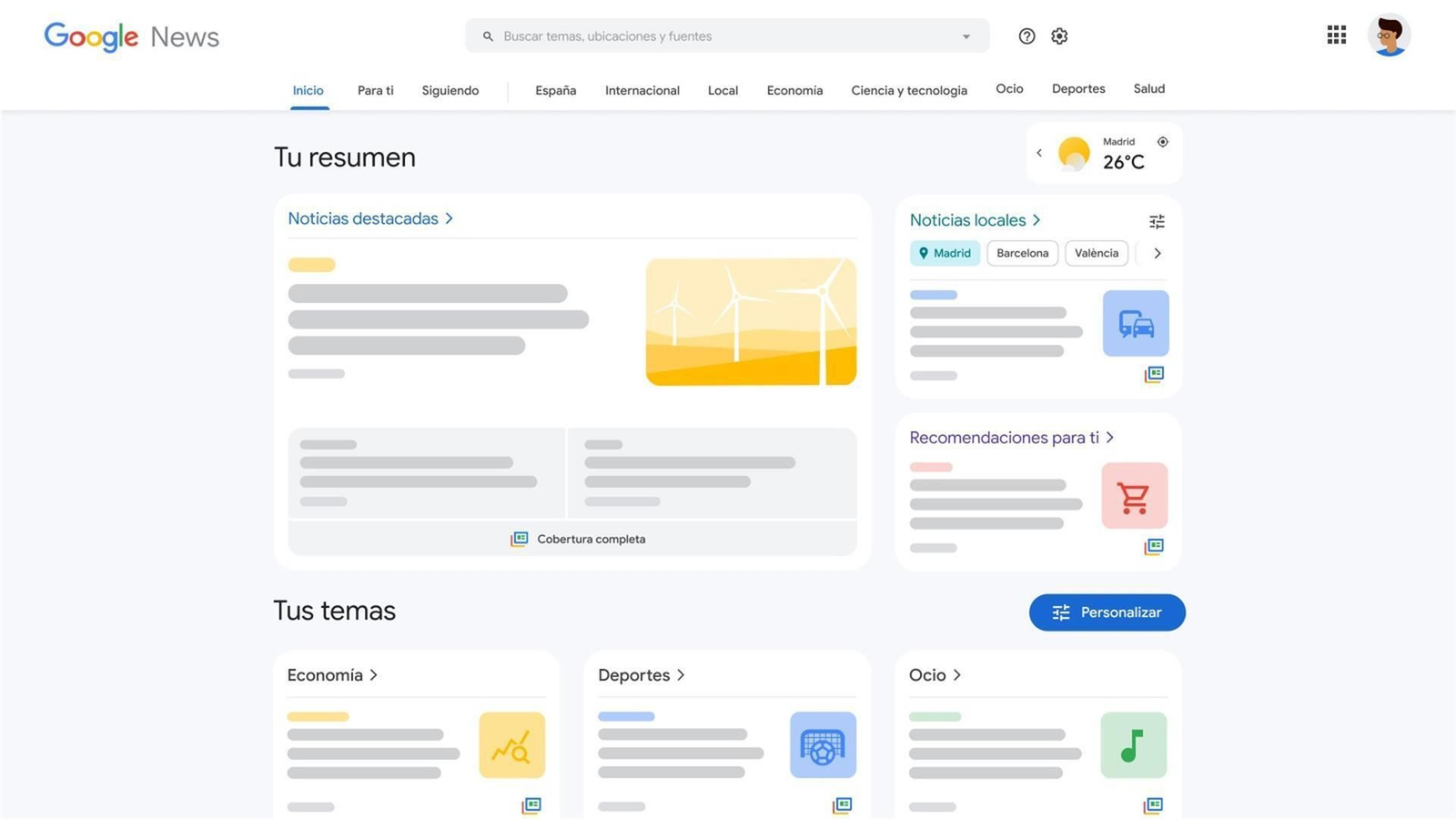 Imagen de la web de Google Noticias