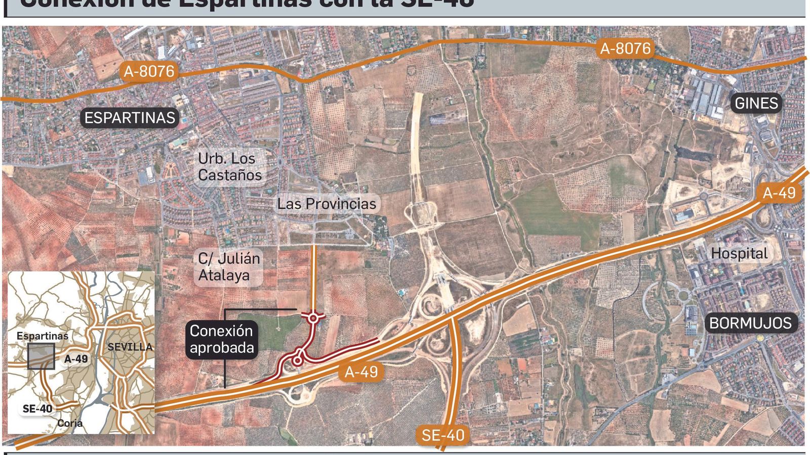 La conexión de Espartinas con la A-49 y la SE-40.