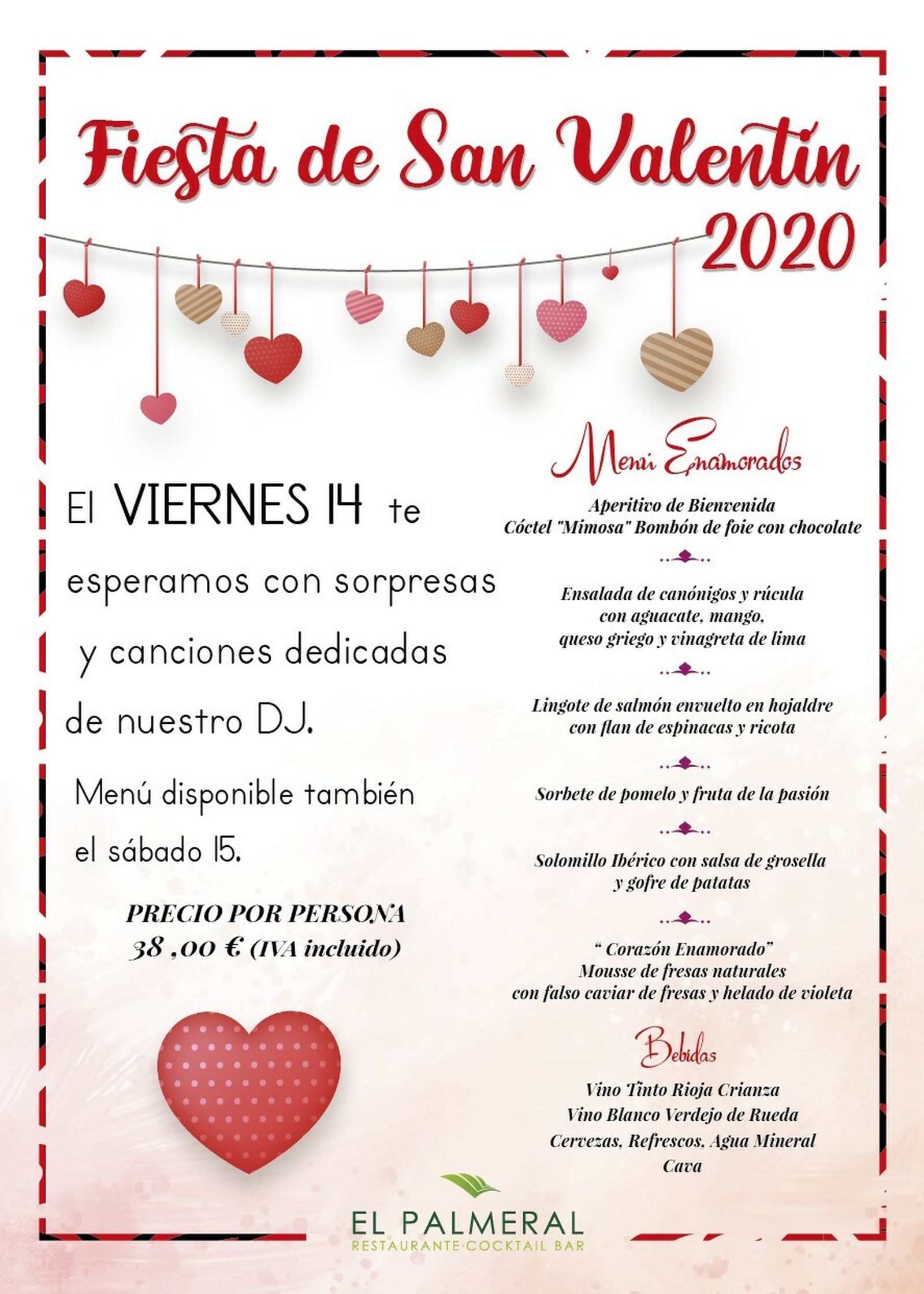 El Palmeral cuenta con un menú para San Valentin.
