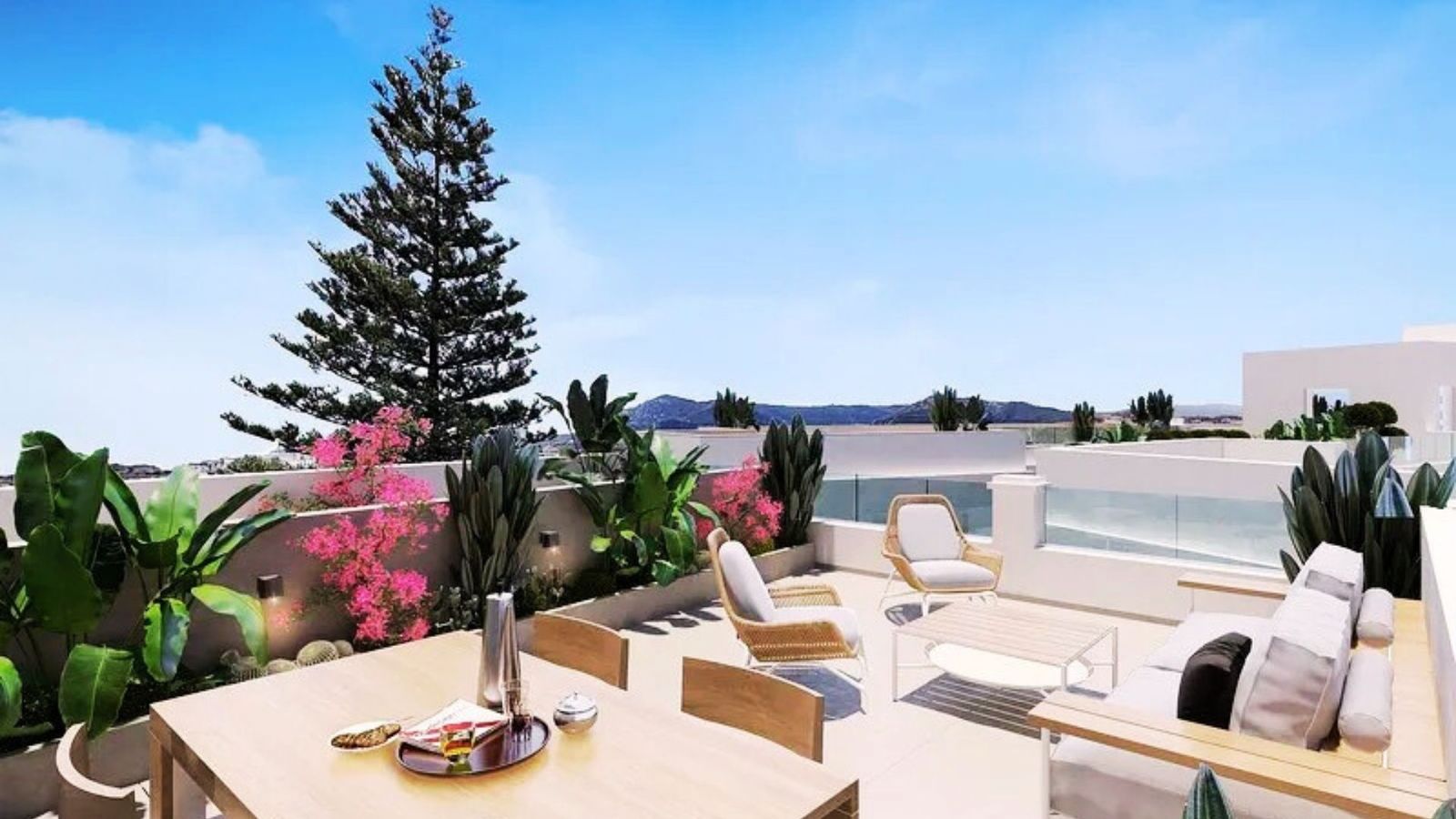 Vista simulada desde una de las terrazas del edificio, con la emblemática araucaria del Secano como telón de fondo.