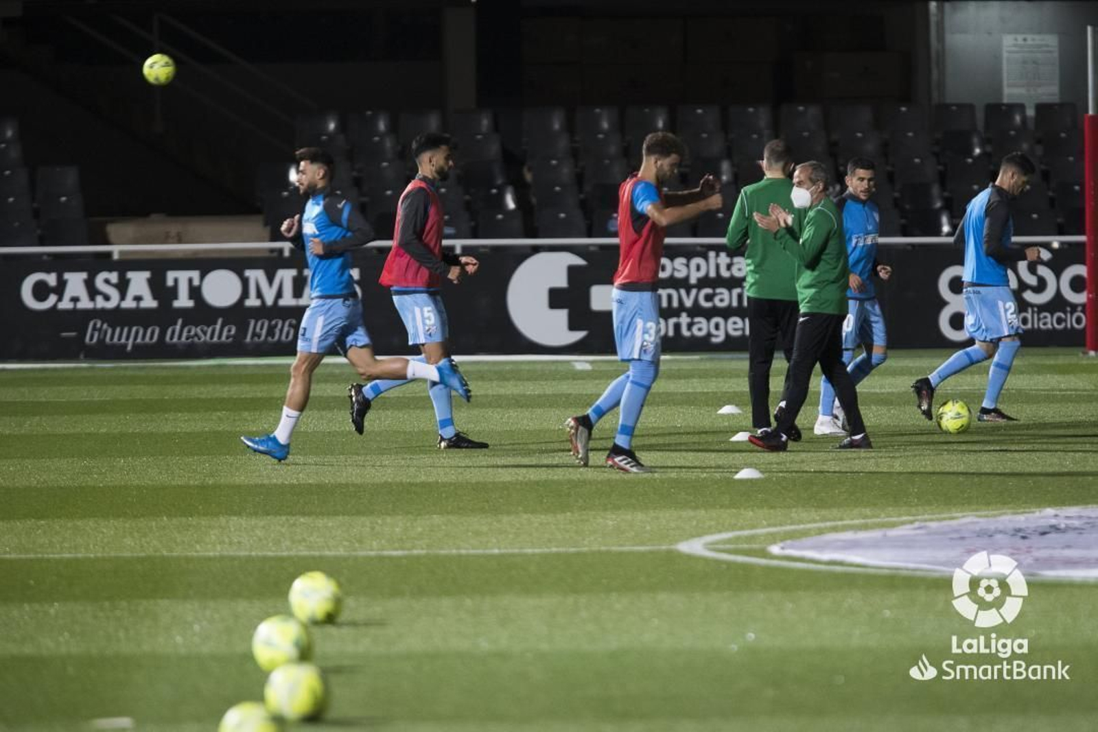 Calentamiento del Málaga CF.