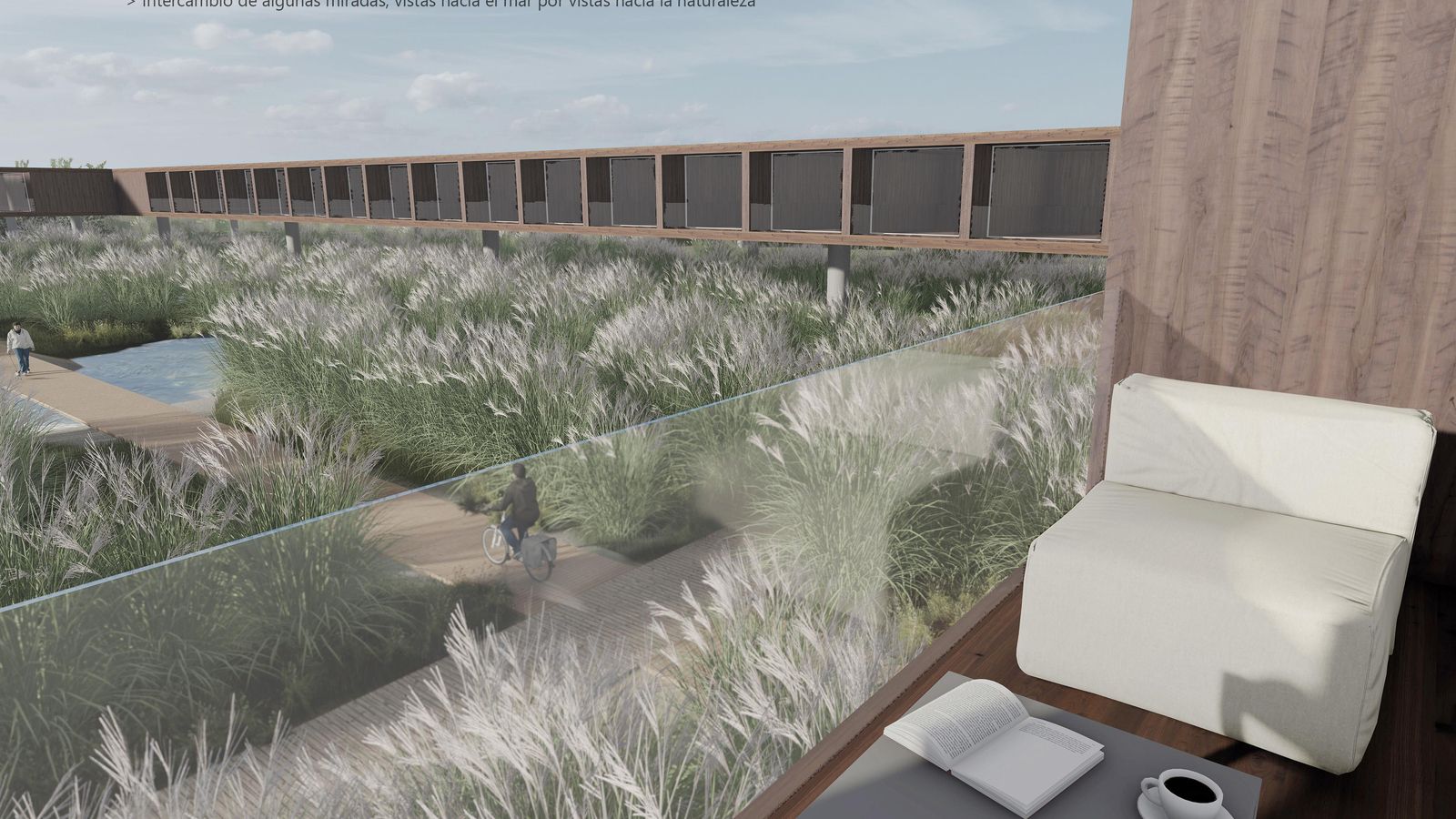 Vista desde una habitación del hotel con los humedales integrados