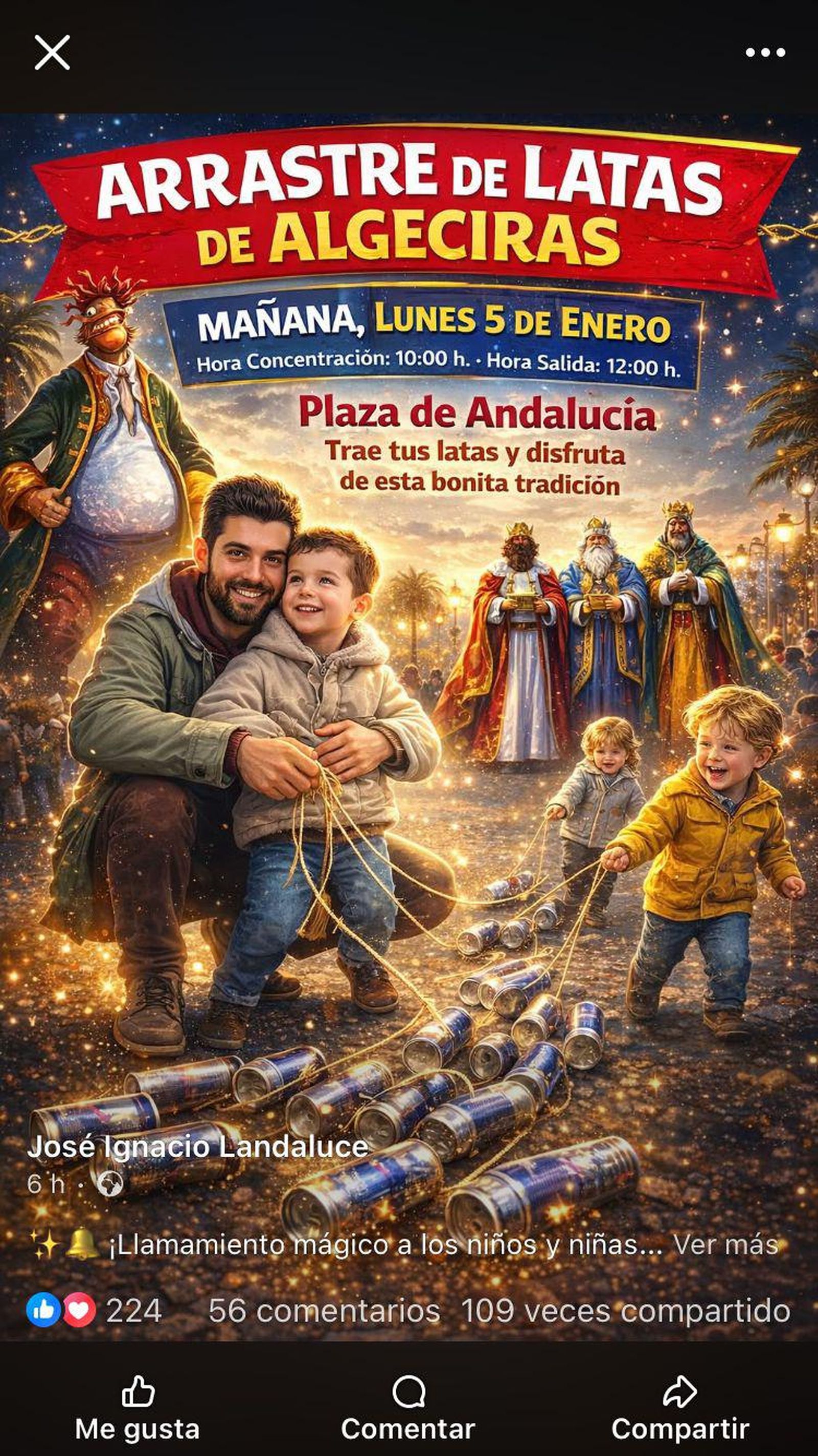 La víspera del arrastre de latas, el alcalde de Algeciras publicó en redes sociales un cartel anunciador del evento. Era una imagen generada por inteligencia artificial.