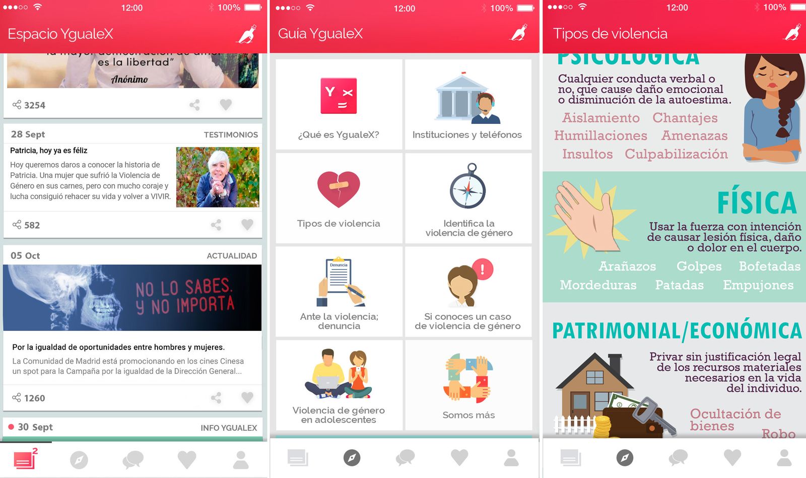 Diferentes pantallas de la aplicación 'Ygualex'.