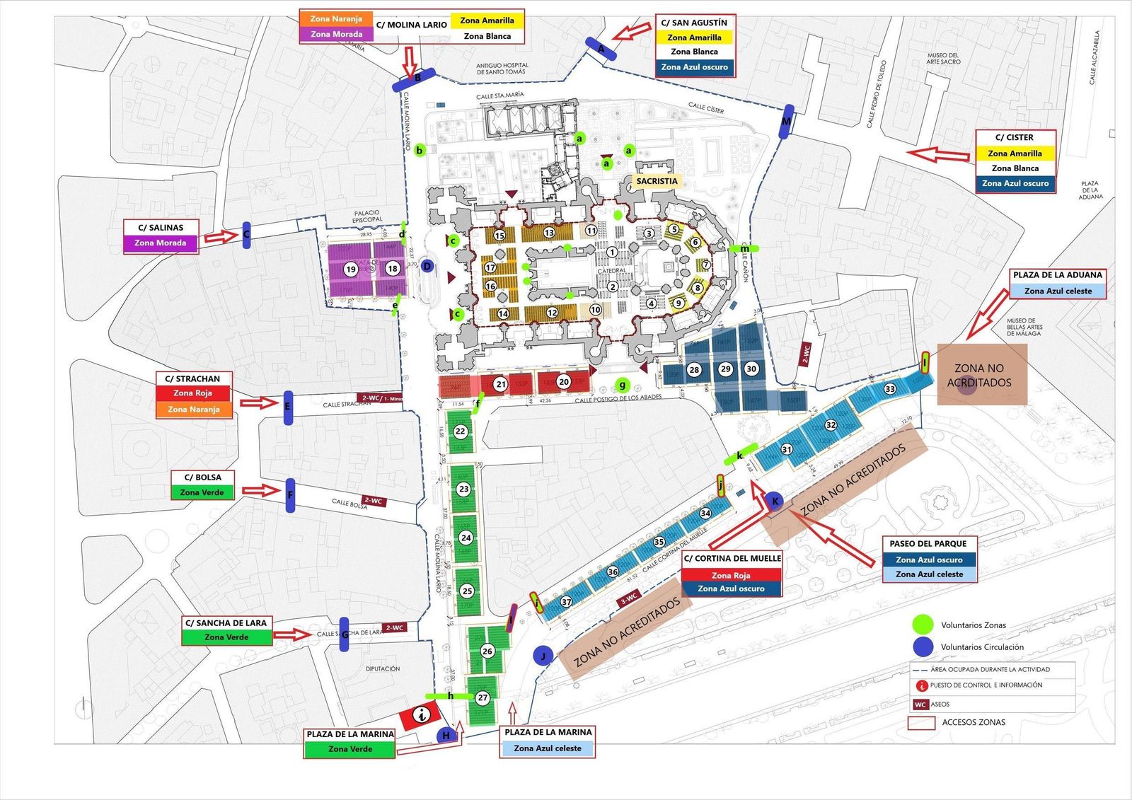 Mapa de accesos a los recintos acotados para la beatificación.